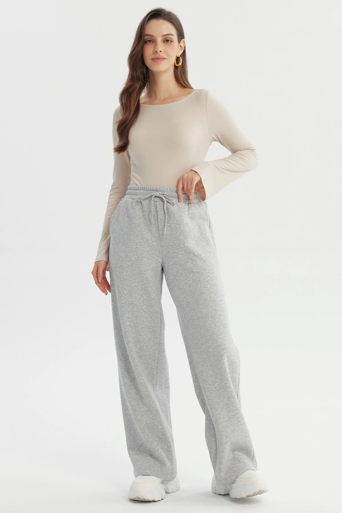 Pantalón Buzo Mujer Wide Leg Gris Melange - Image 4