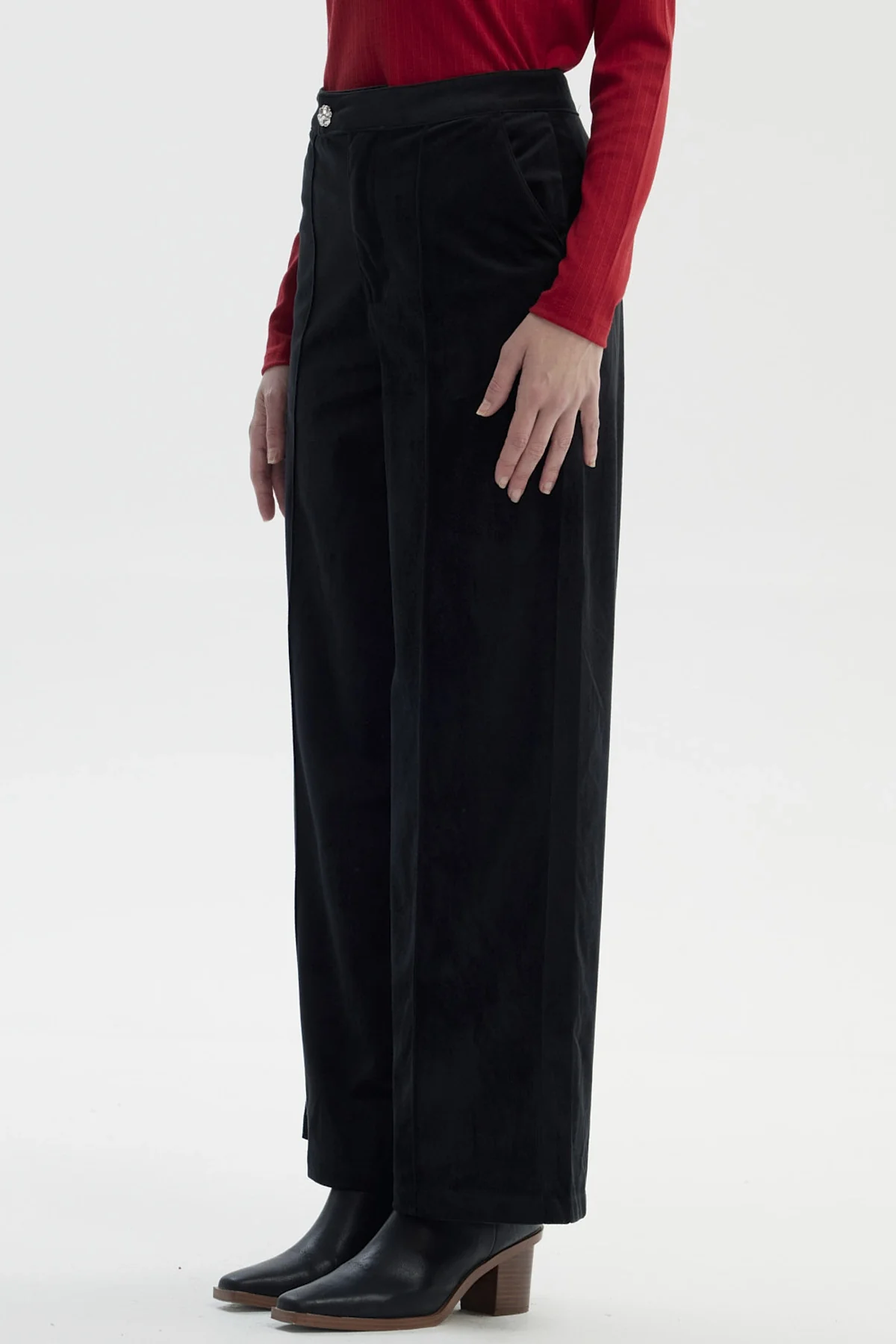 Pantalón Mujer Cotelé Botón Negro - Image 2