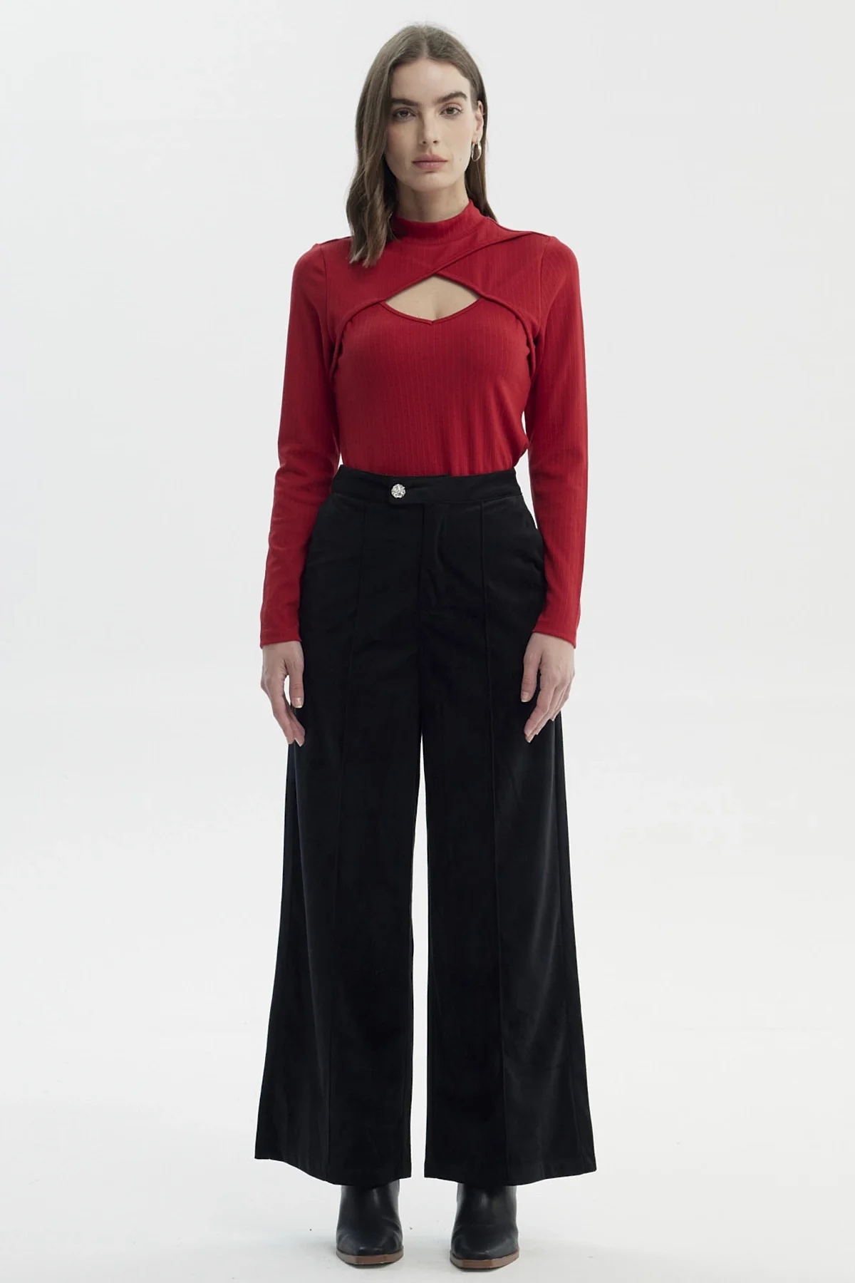 Pantalón Mujer Cotelé Botón Negro - Image 4