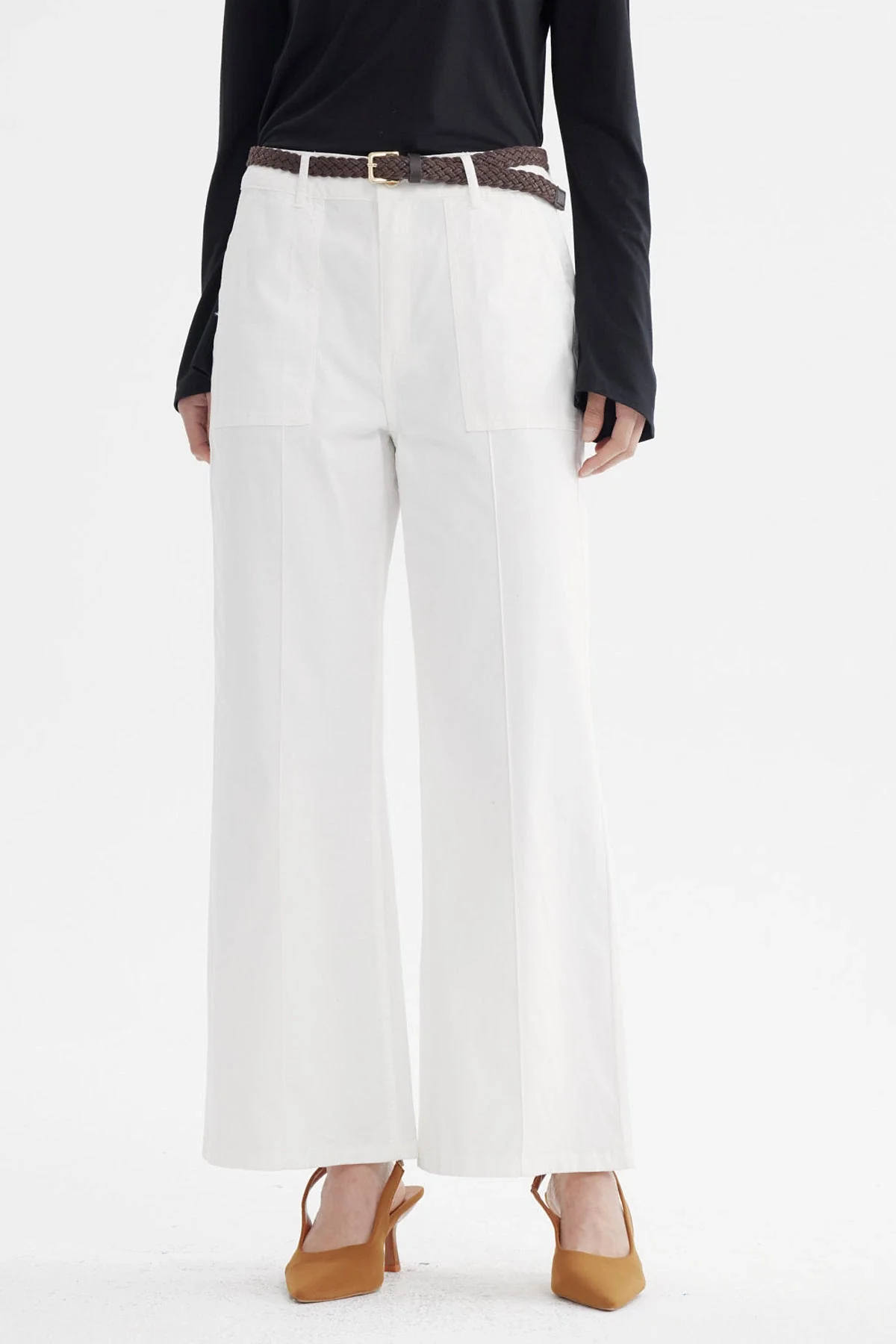 Pantalón Mujer Gabardina Con Cinturón Crudo