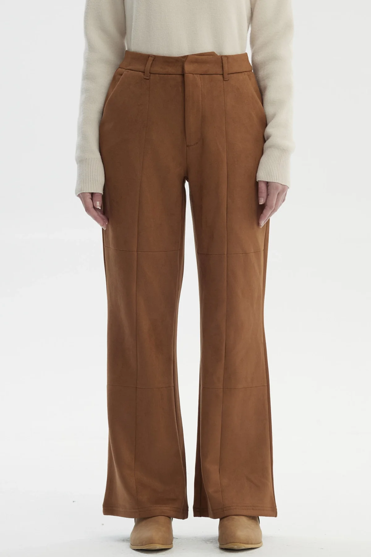 Pantalón Mujer Gamuza Flare Camel