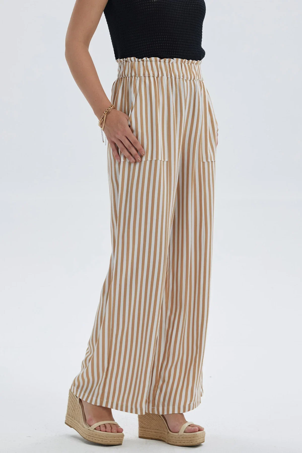 Pantalón Mujer Palazzo Liso Pretina Elasticada Camel - Image 2
