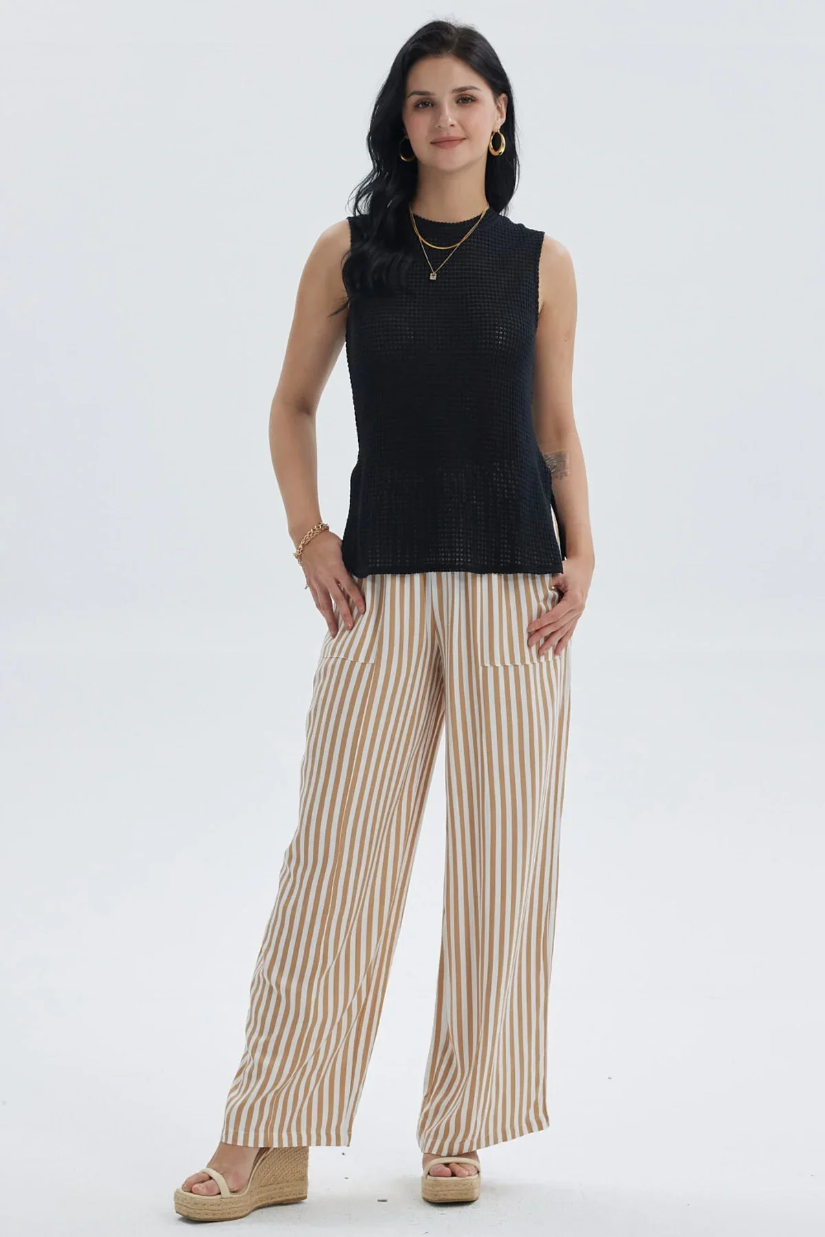 Pantalón Mujer Palazzo Liso Pretina Elasticada Camel - Image 4