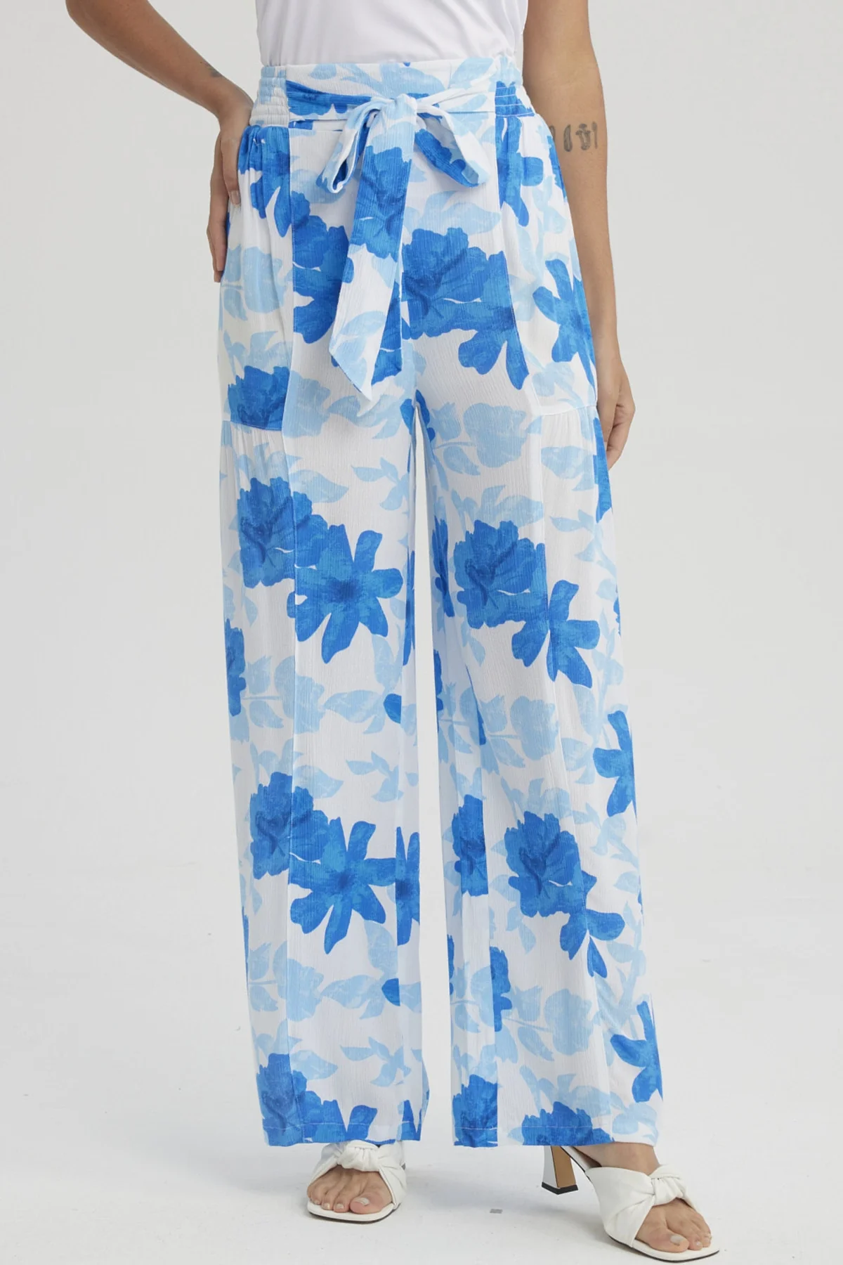 Pantalón Mujer Palazzo Pretina Elástica Azulino
