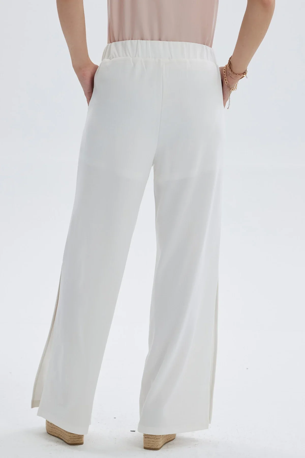 Pantalón Mujer Palazzo Pretina Elástica Crudo - Image 3