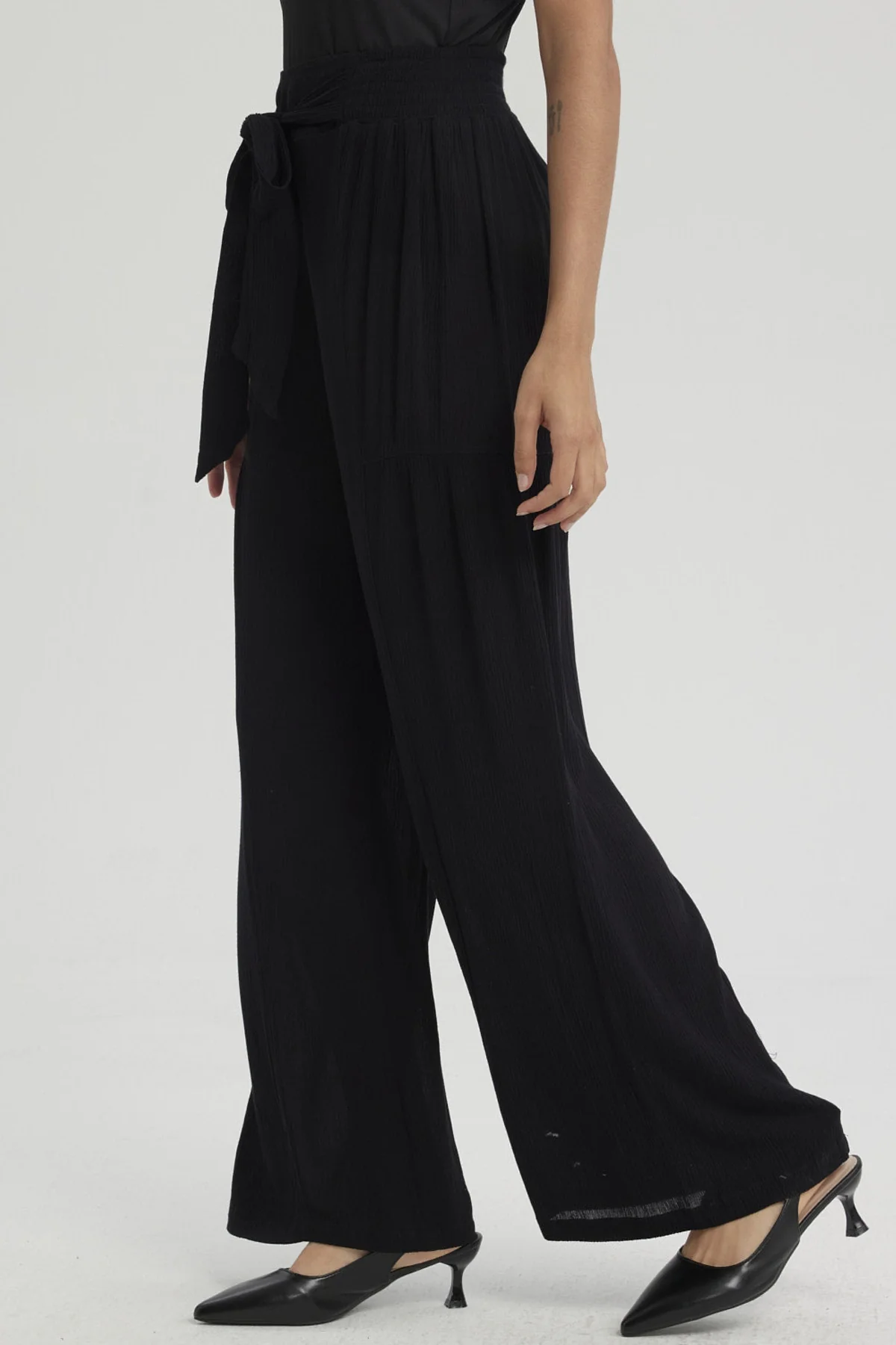 Pantalón Mujer Palazzo Pretina Elástica Negro - Image 2