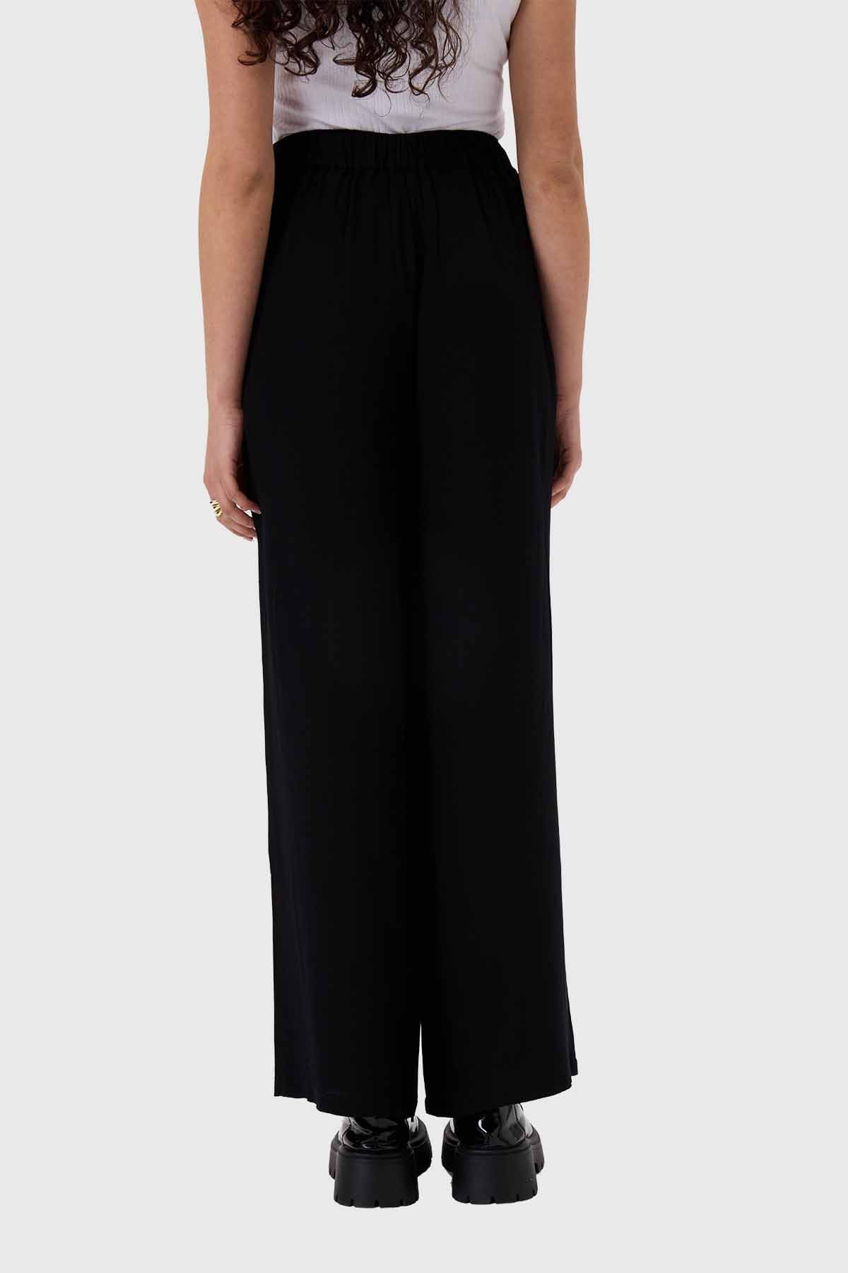 Pantalón Mujer Pallazzo Cortes Delanteros Negro - Image 3