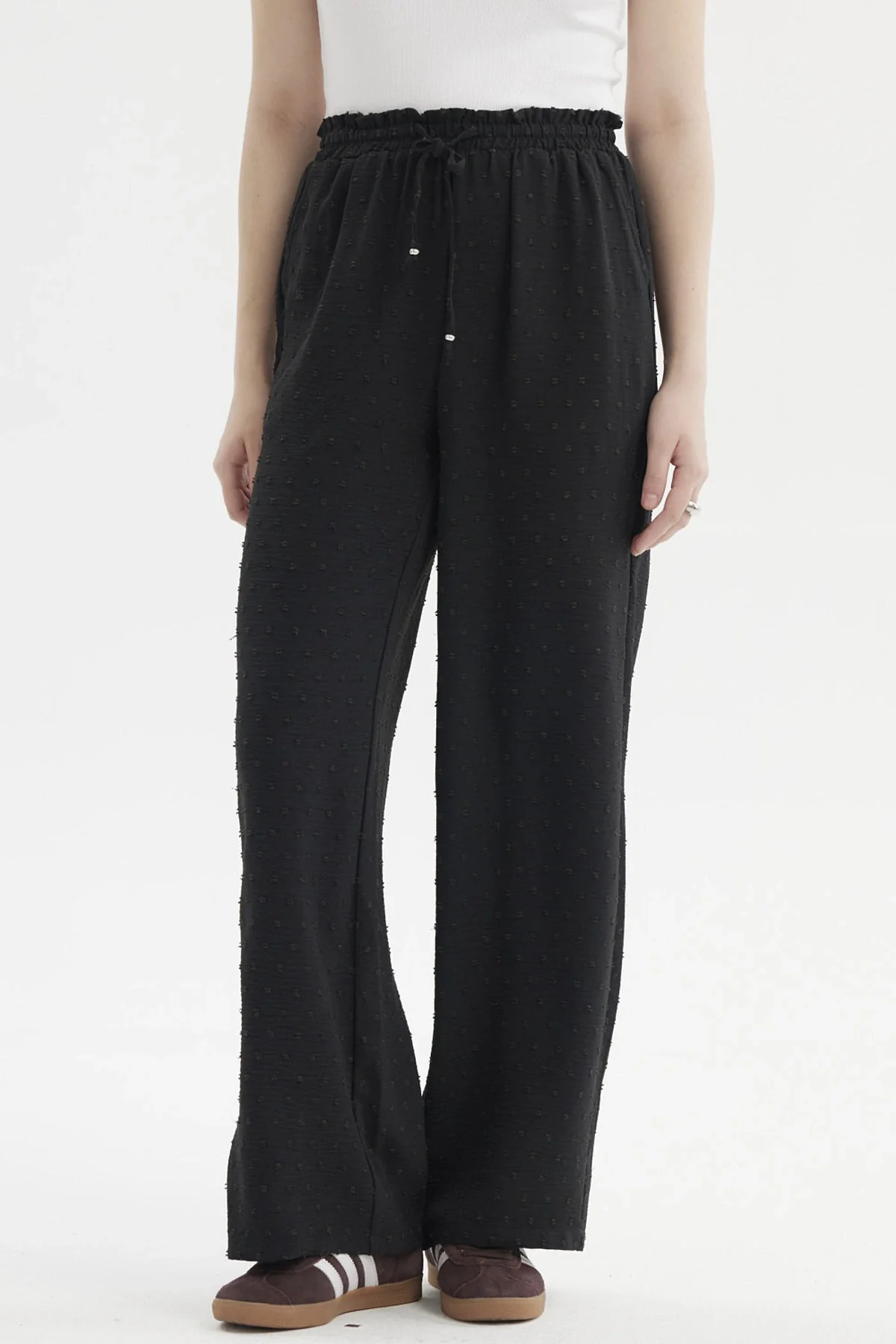 Pantalón Mujer Plumeti Pretina Elasticada Negro