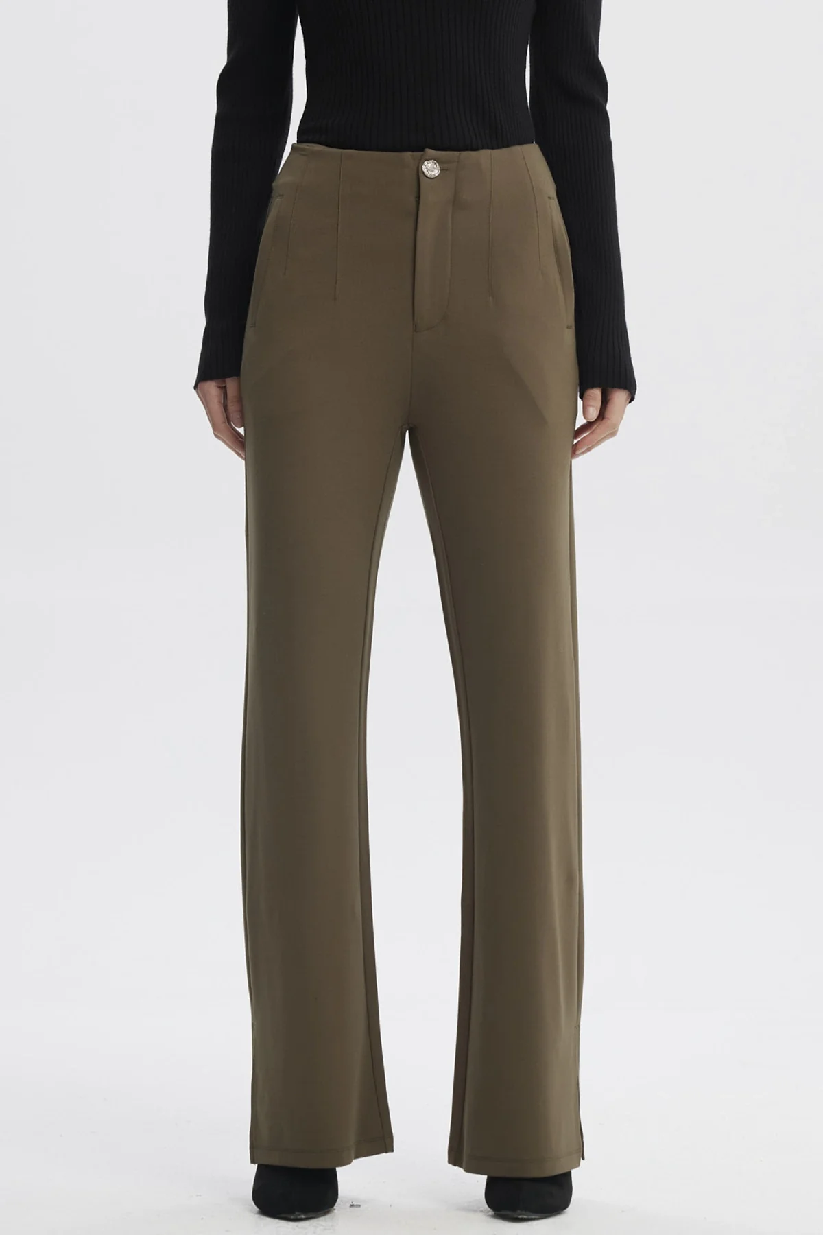 Pantalón Mujer Punto Roma Verde Musgo