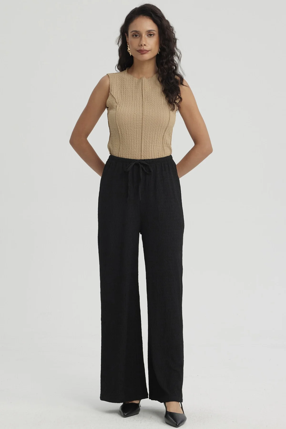 Pantalón Mujer Textura Pretinas Con Cordón Negro - Image 4