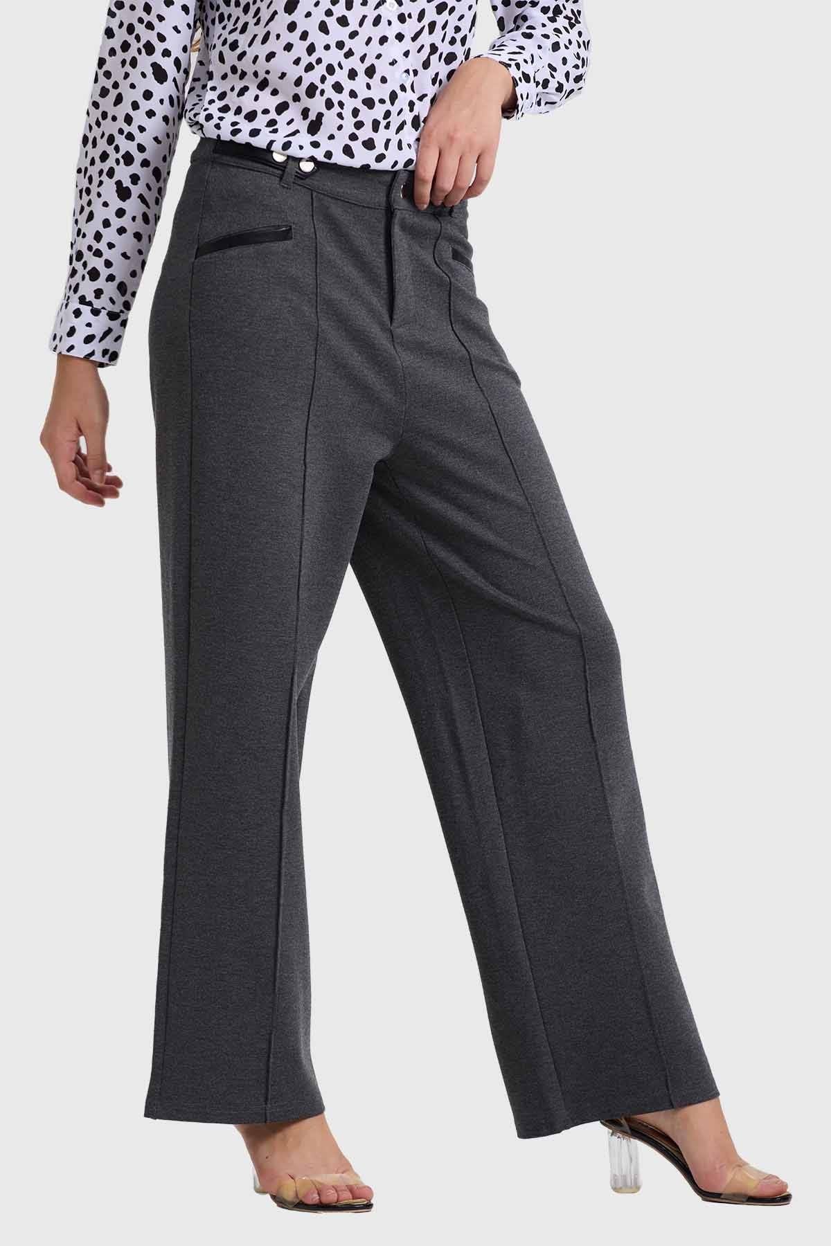 Pantalón Mujer Tiro Alto Sastrero Gris
