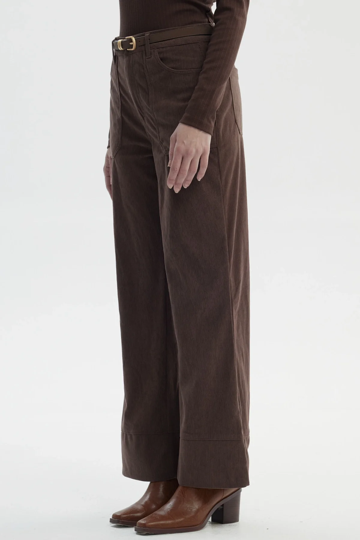 Pantalón Mujer Wide Leg Cotelé Café Claro - Image 2