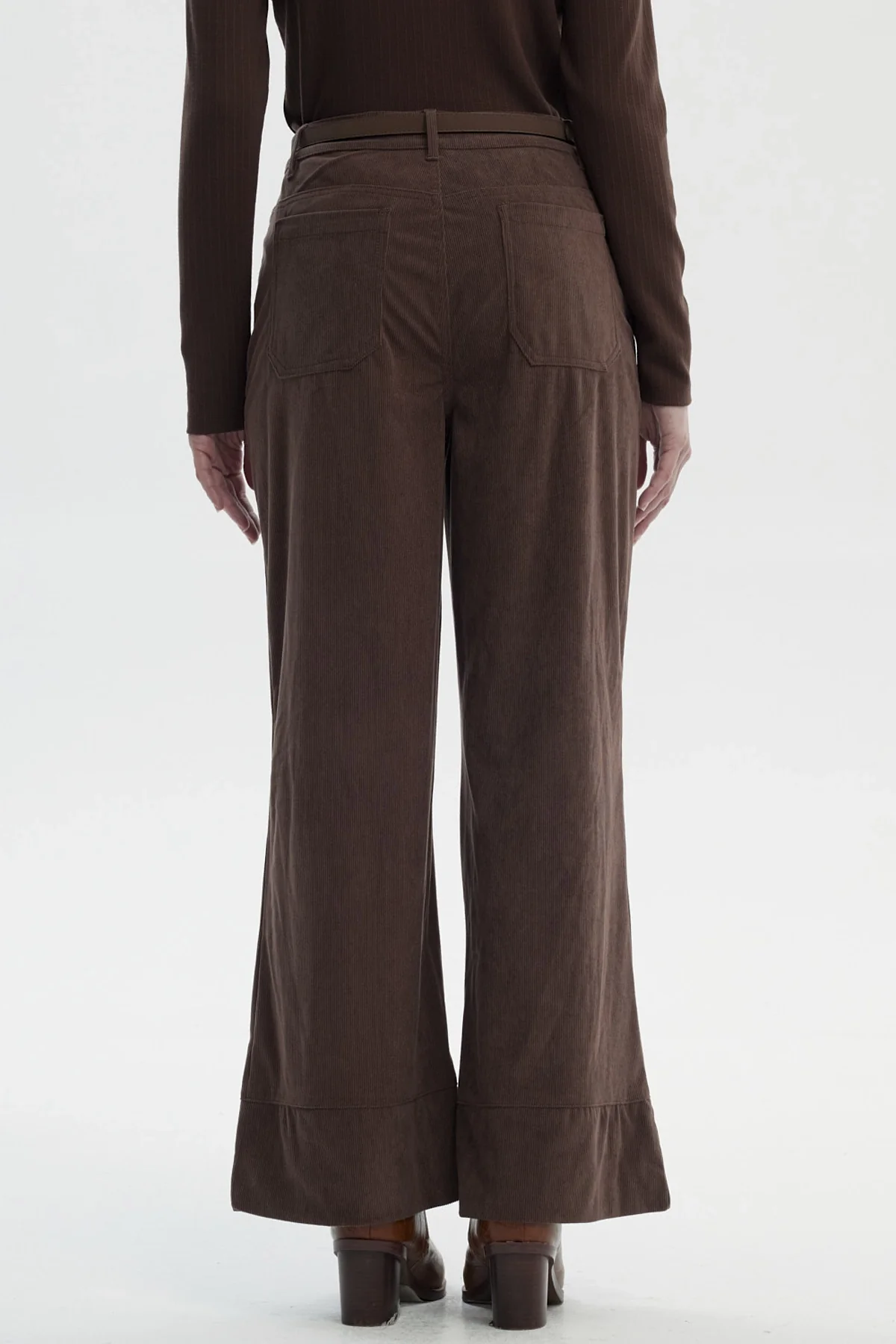 Pantalón Mujer Wide Leg Cotelé Café Claro - Image 3