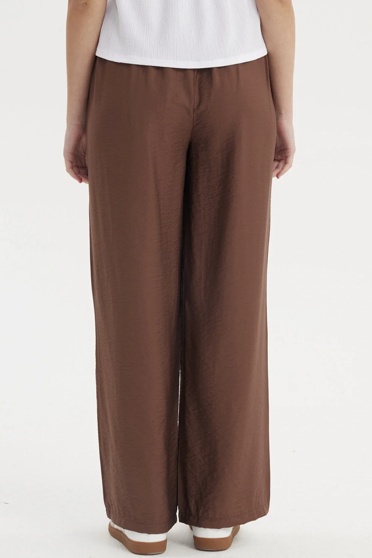 Pantalón Mujer Wide Leg Viscosa Pretina Cordón Café - Image 3