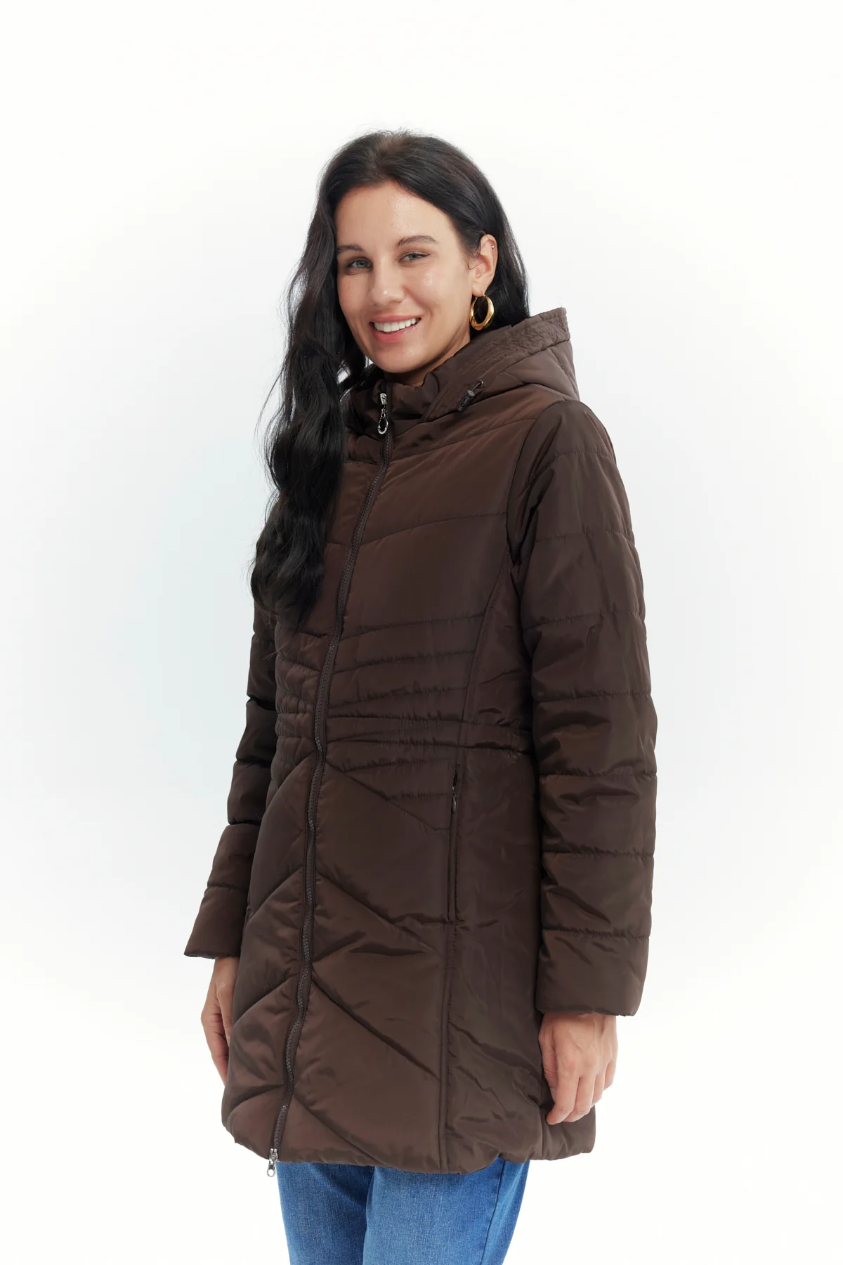 Parka Mujer Con Gorro Corte Café Oscuro - Image 2