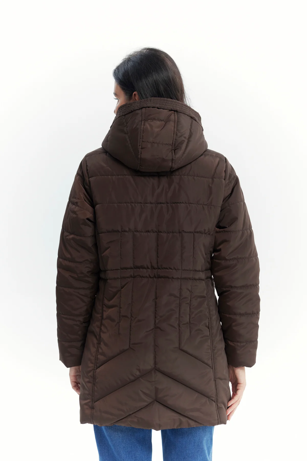 Parka Mujer Con Gorro Corte Café Oscuro - Image 3