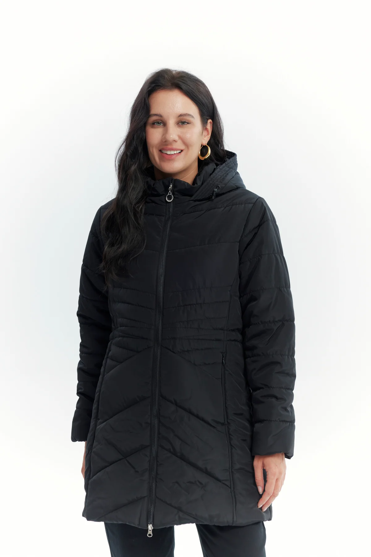 Parka Mujer Con Gorro Corte Negro