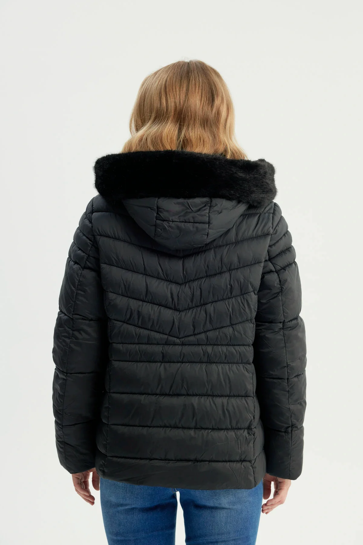 Parka Mujer Cuello Con Gorro Y Piel Negro - Image 3