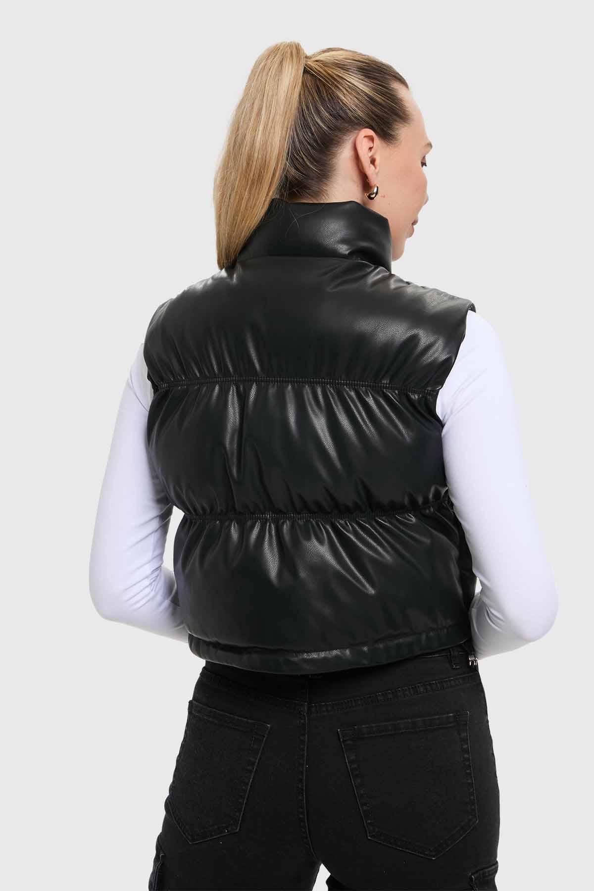 Parka Mujer Efecto Cuero Negro - Image 3