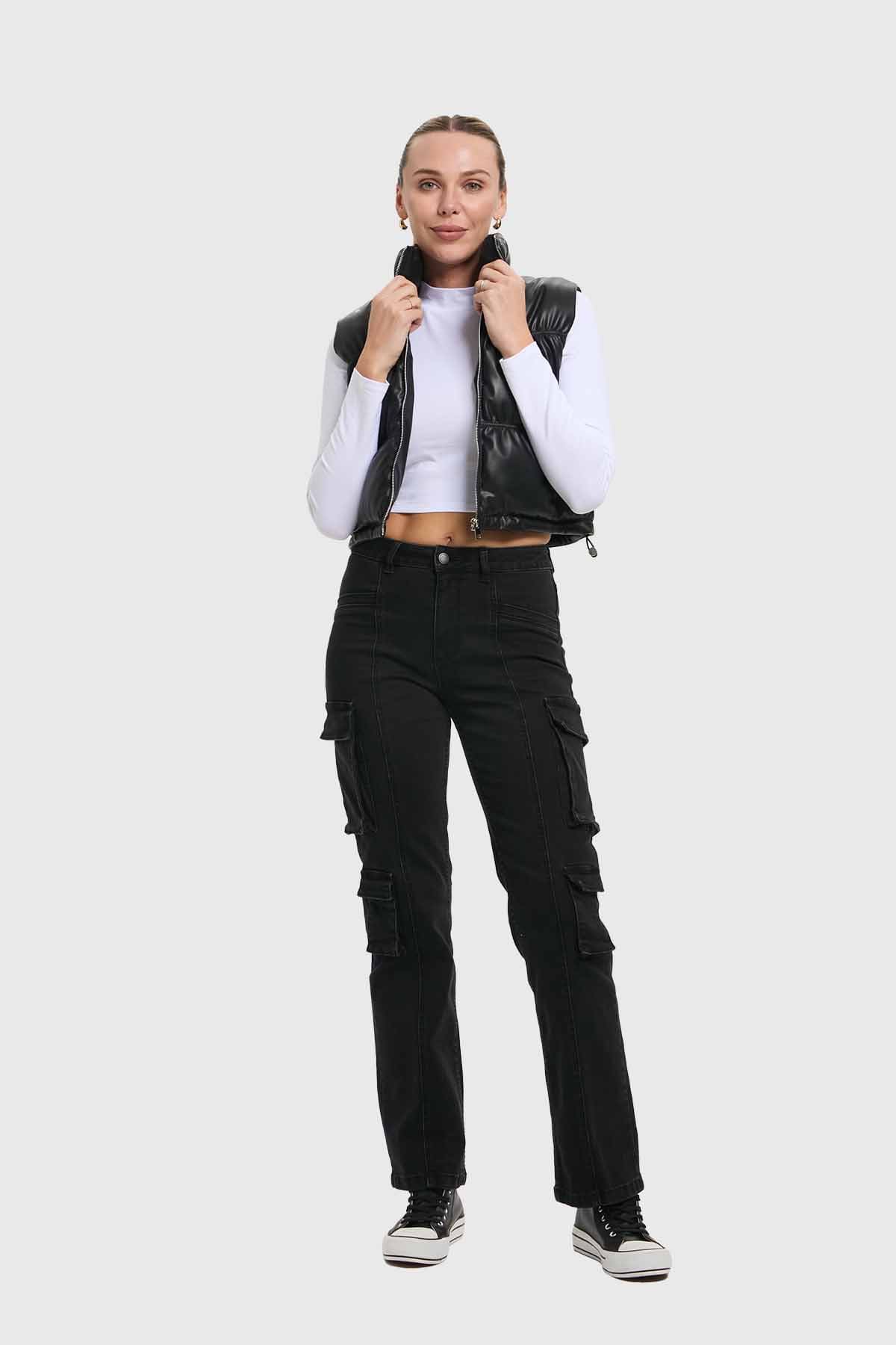Parka Mujer Efecto Cuero Negro - Image 4