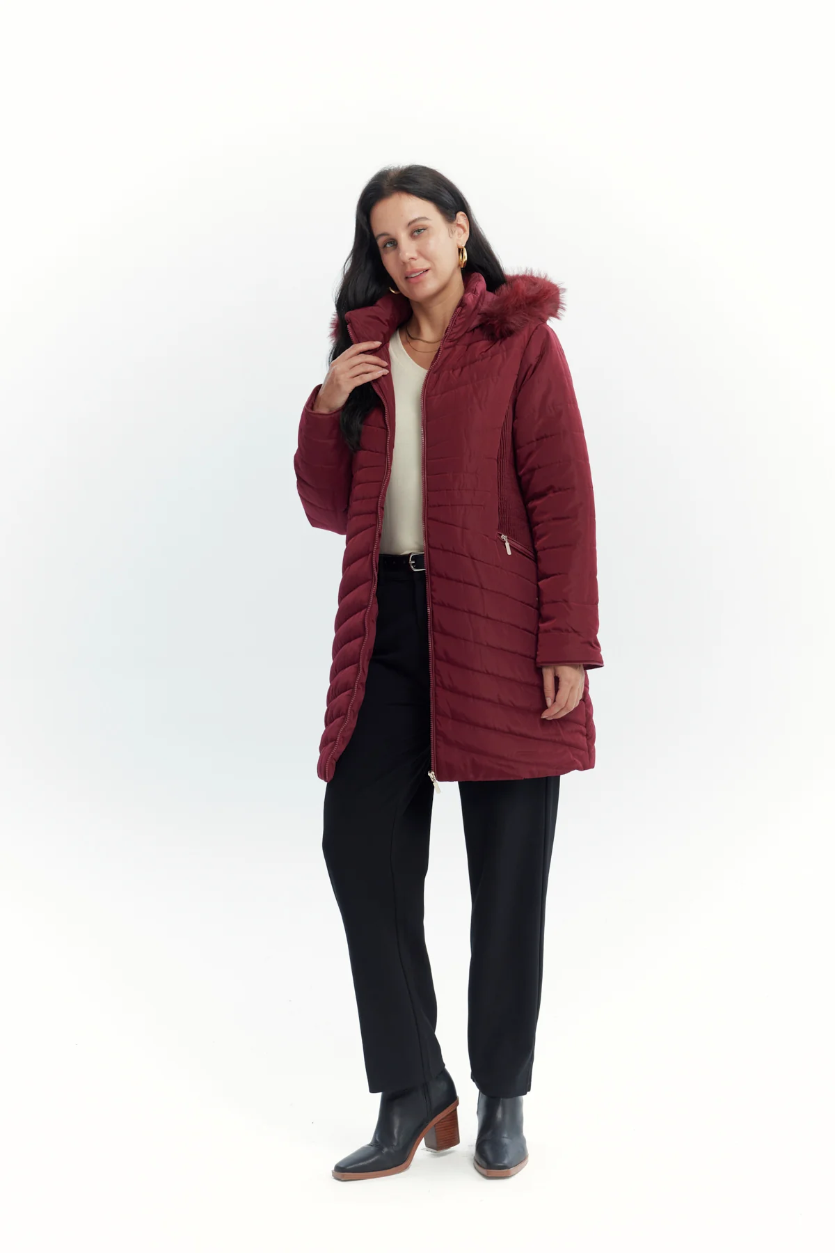 Parka Mujer Full Zipper Rojo Oscuro - Image 4