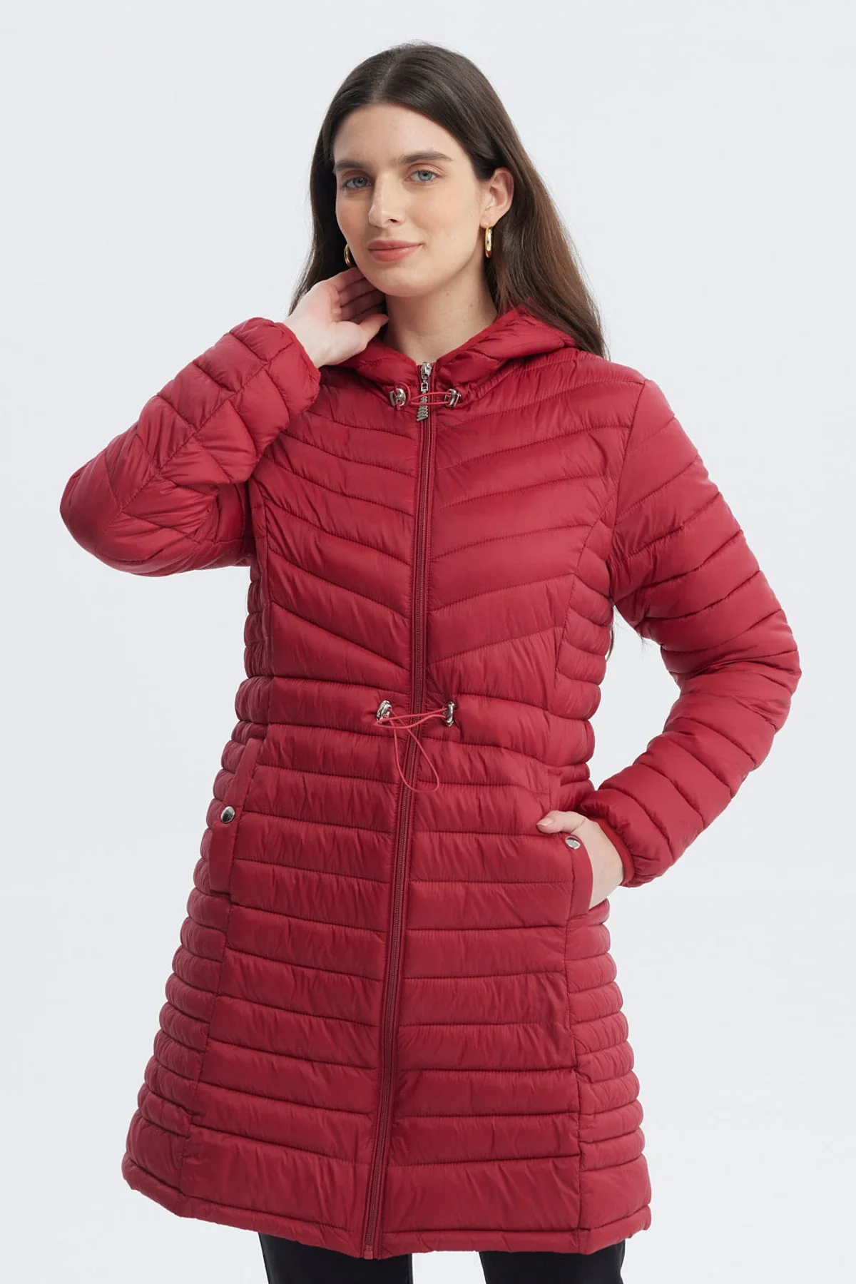 Parka Mujer Larga Básica Rojo Oscuro