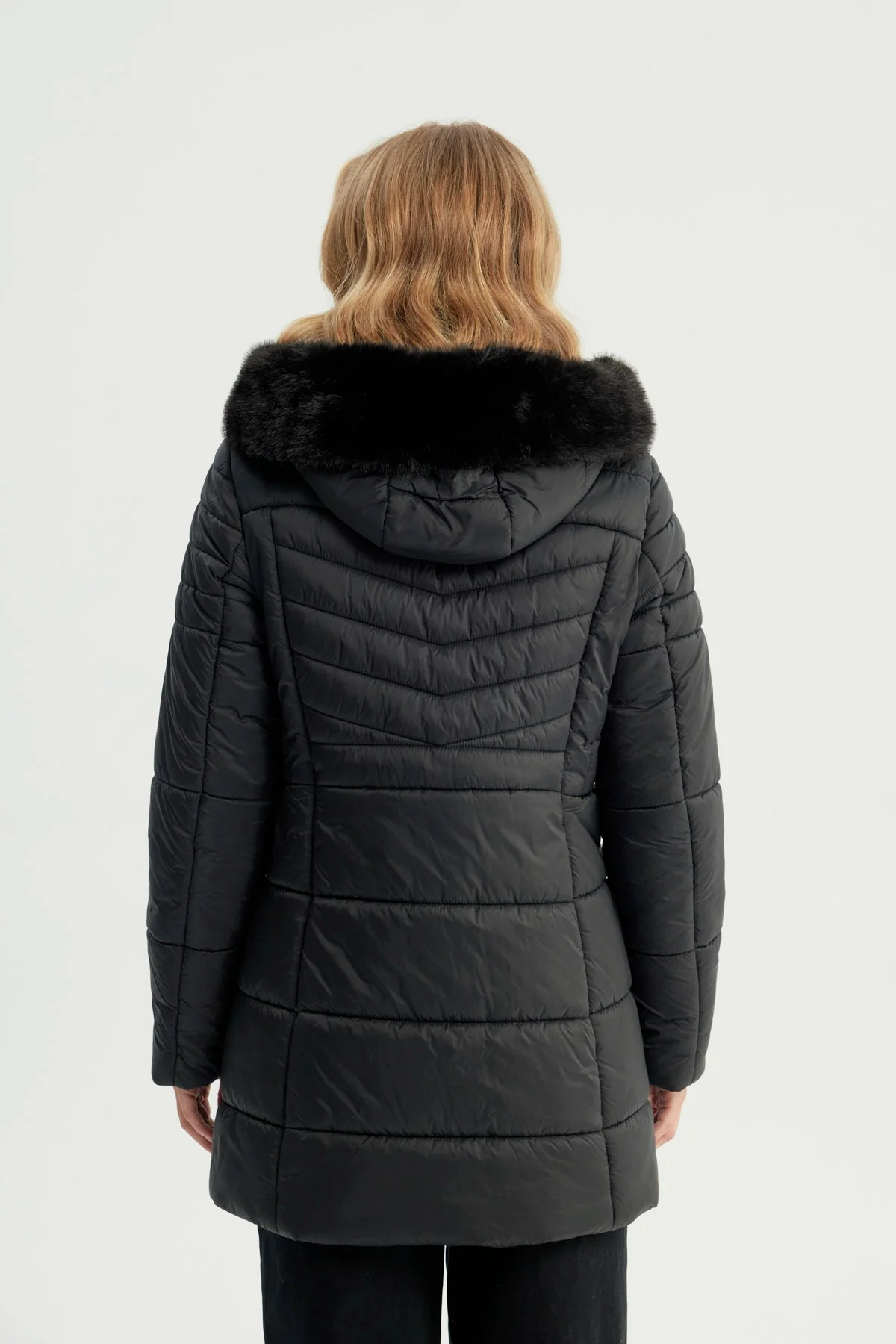 Parka Mujer Larga Cuello Con Gorro Negro - Image 3