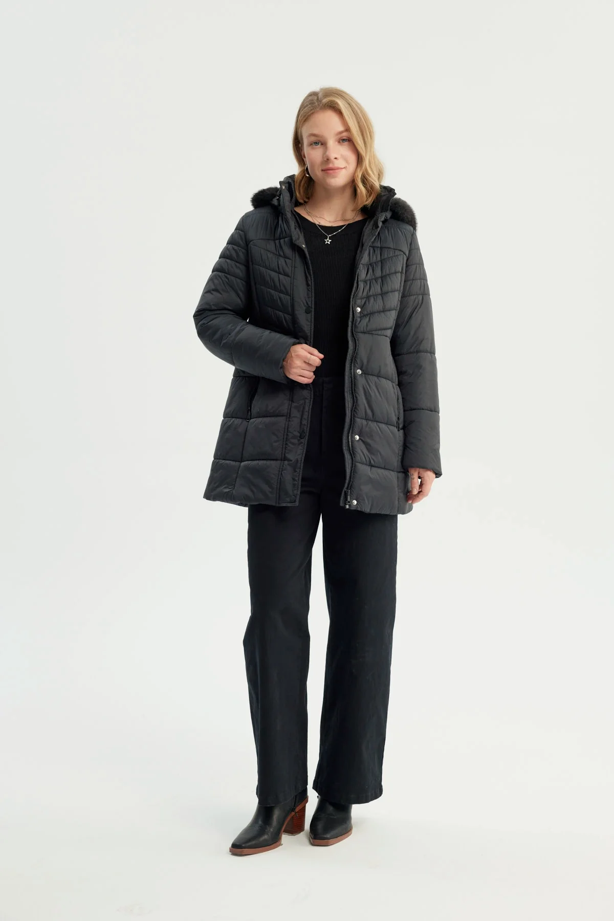 Parka Mujer Larga Cuello Con Gorro Negro - Image 4