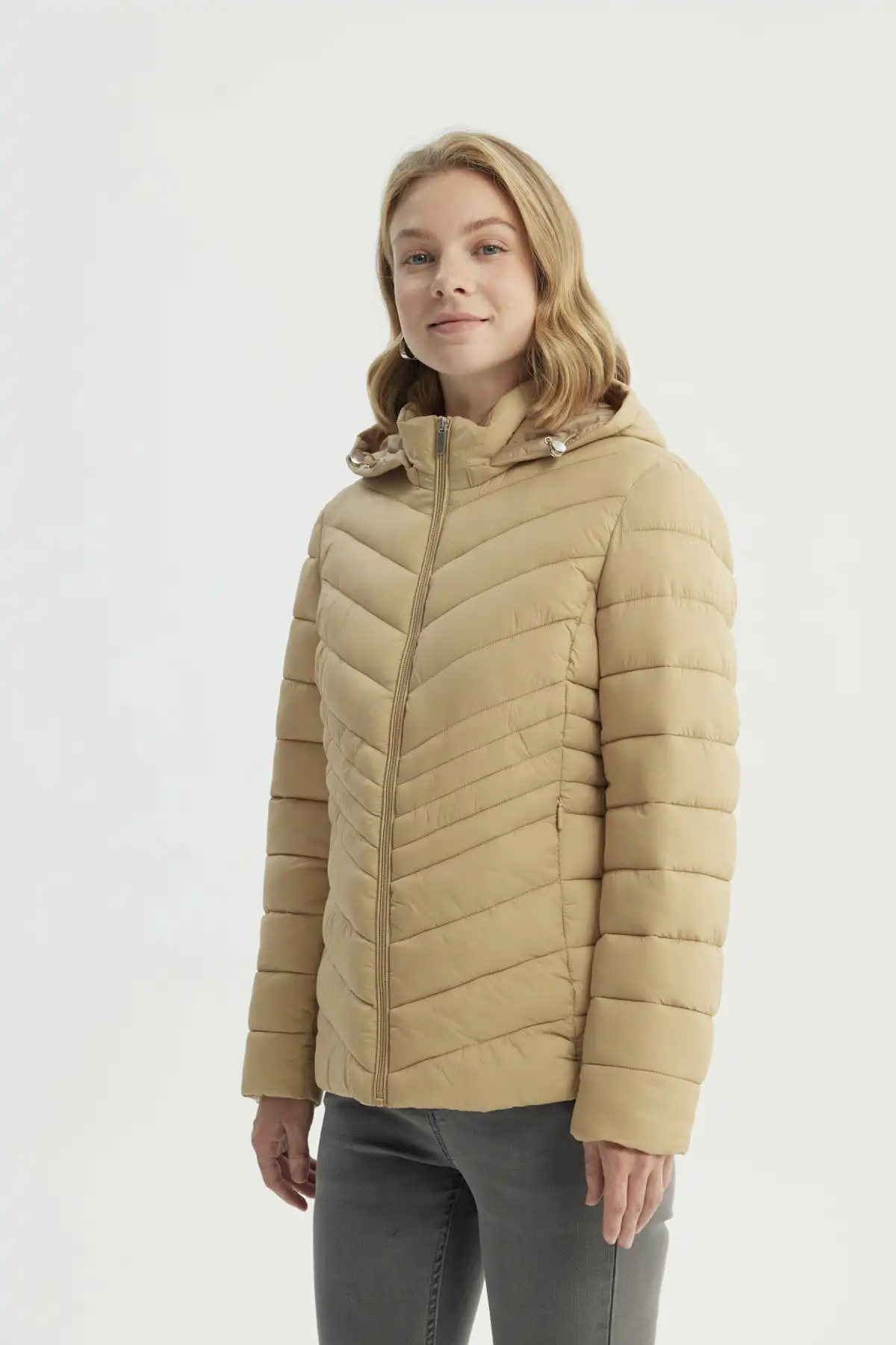 Parka Mujer Slim Beige Claro - Image 2