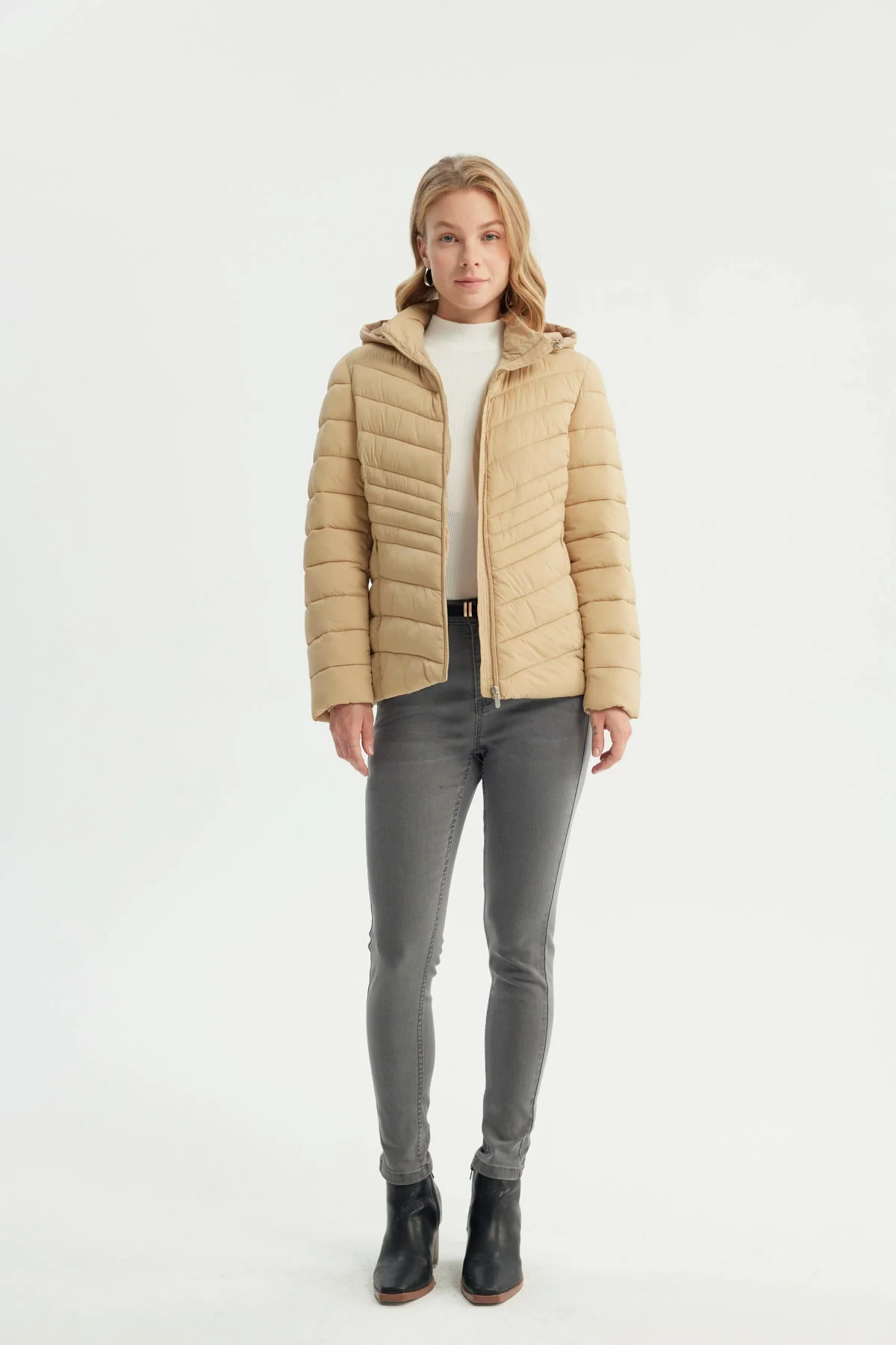Parka Mujer Slim Beige Claro - Image 4