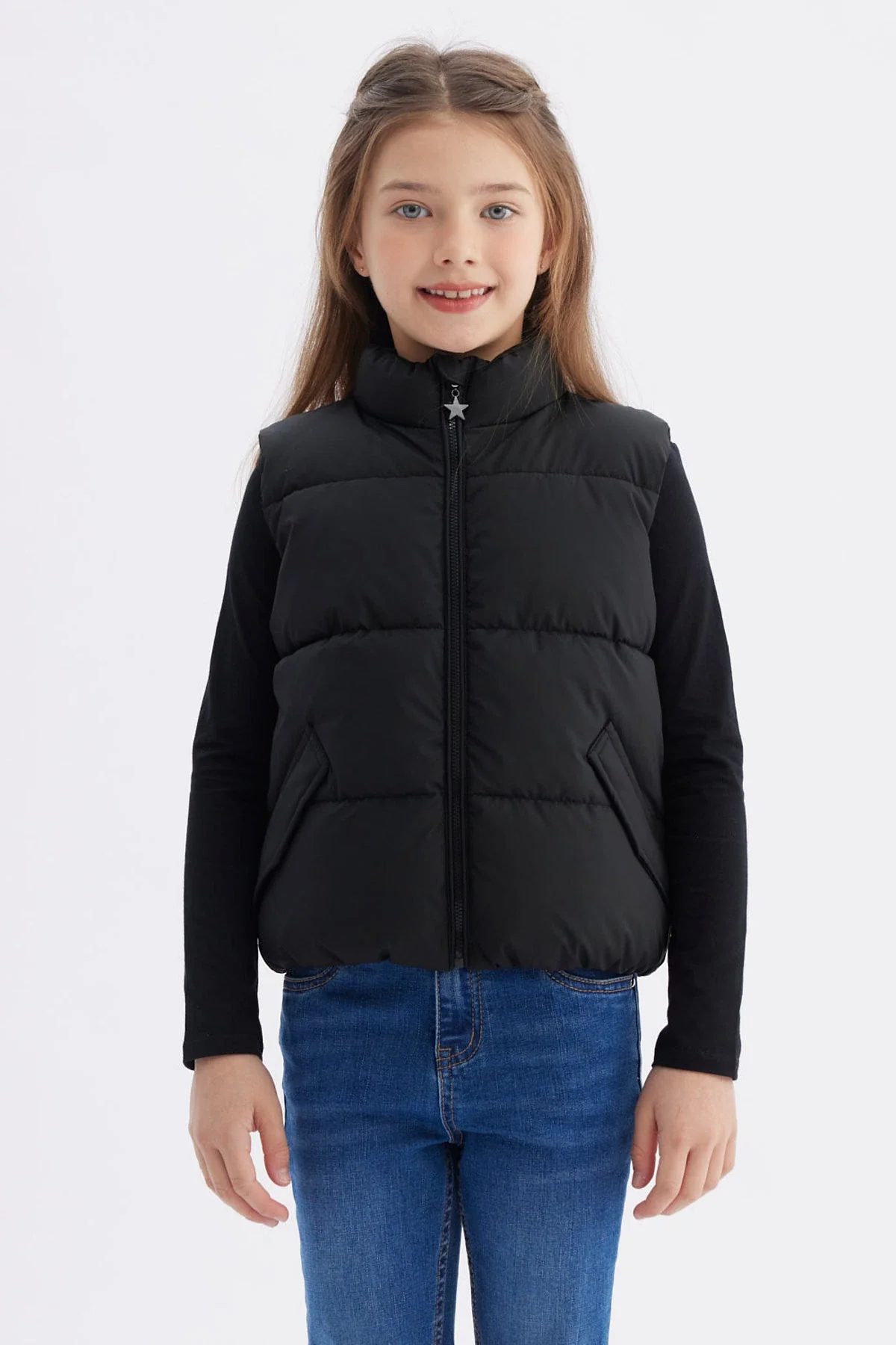 Parka Niña Cuello Con Cierre Negro