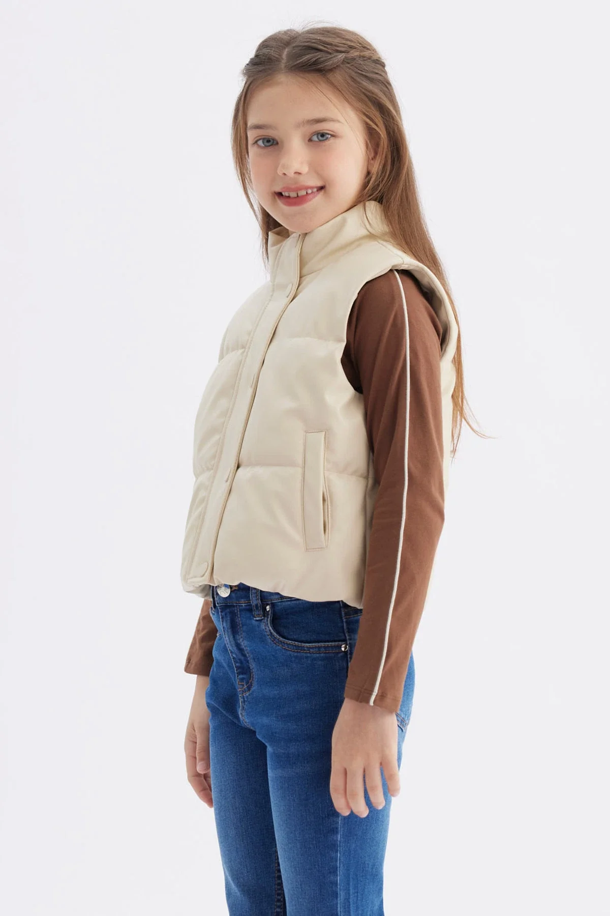 Parka Niña Efecto Cuero Beige - Image 2