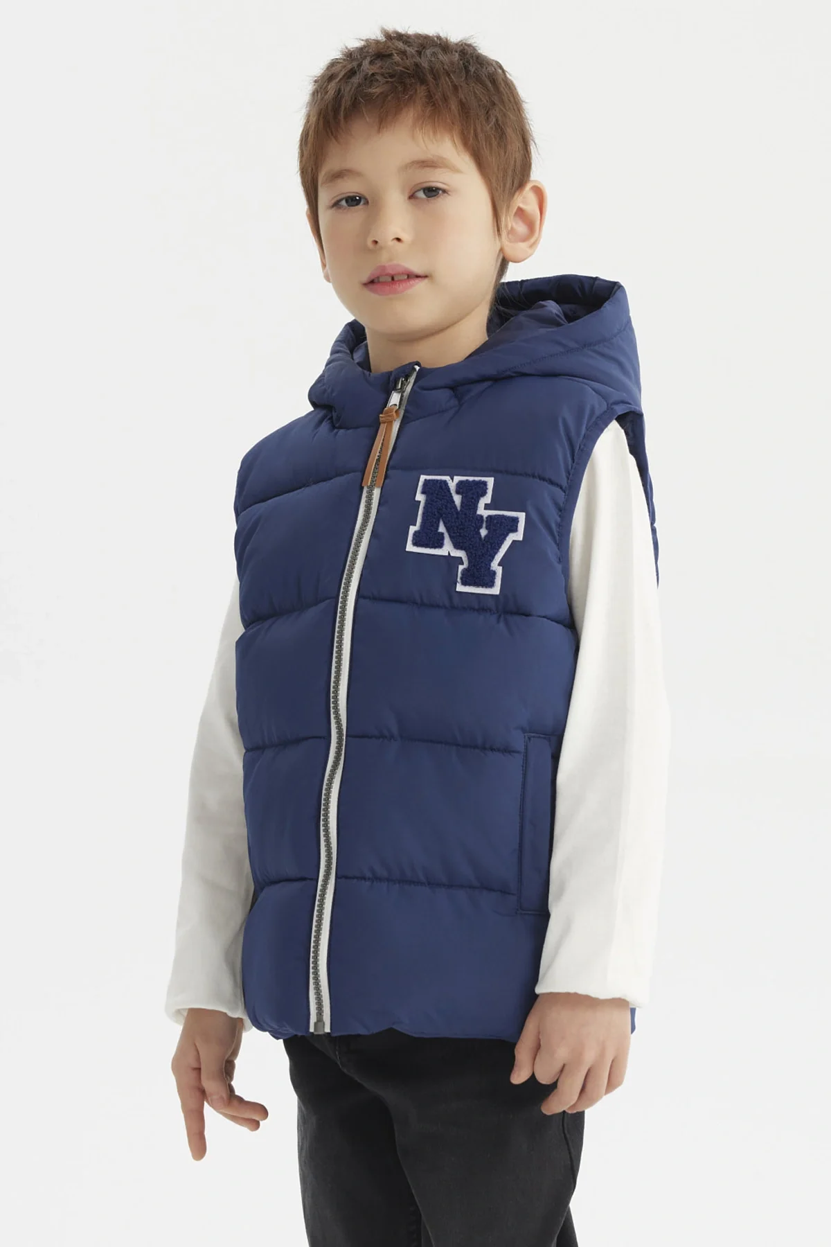 Parka Niño Full Zipper Con Bolsillo Azul Oscuro - Image 2