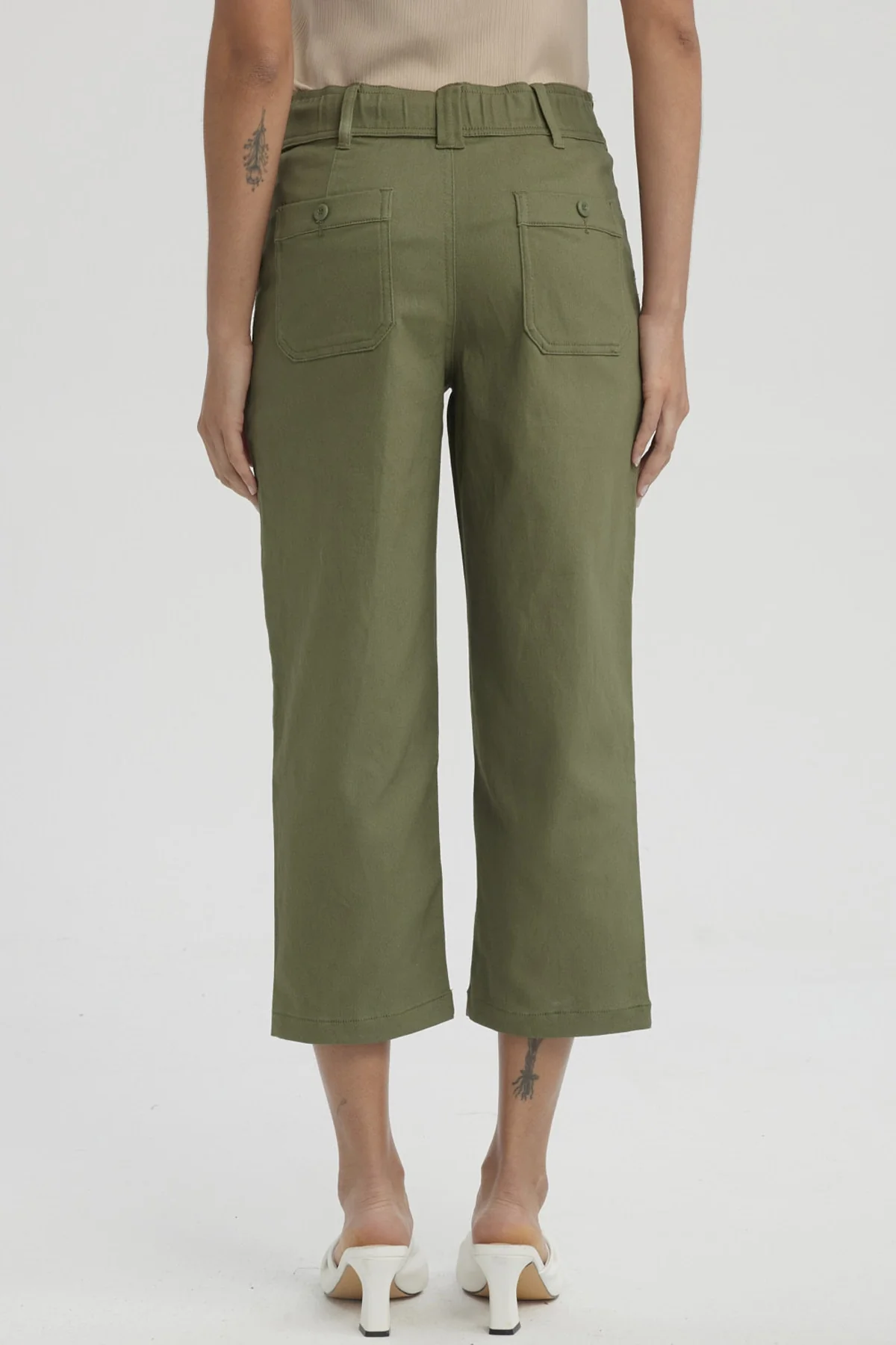 Pescador Mujer Gabardina Bolsillo Cargo Verde Musgo - Image 3