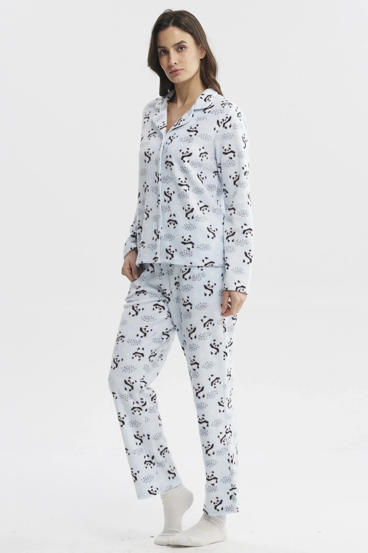 Pijama Mujer Cuello V Celeste - Image 4