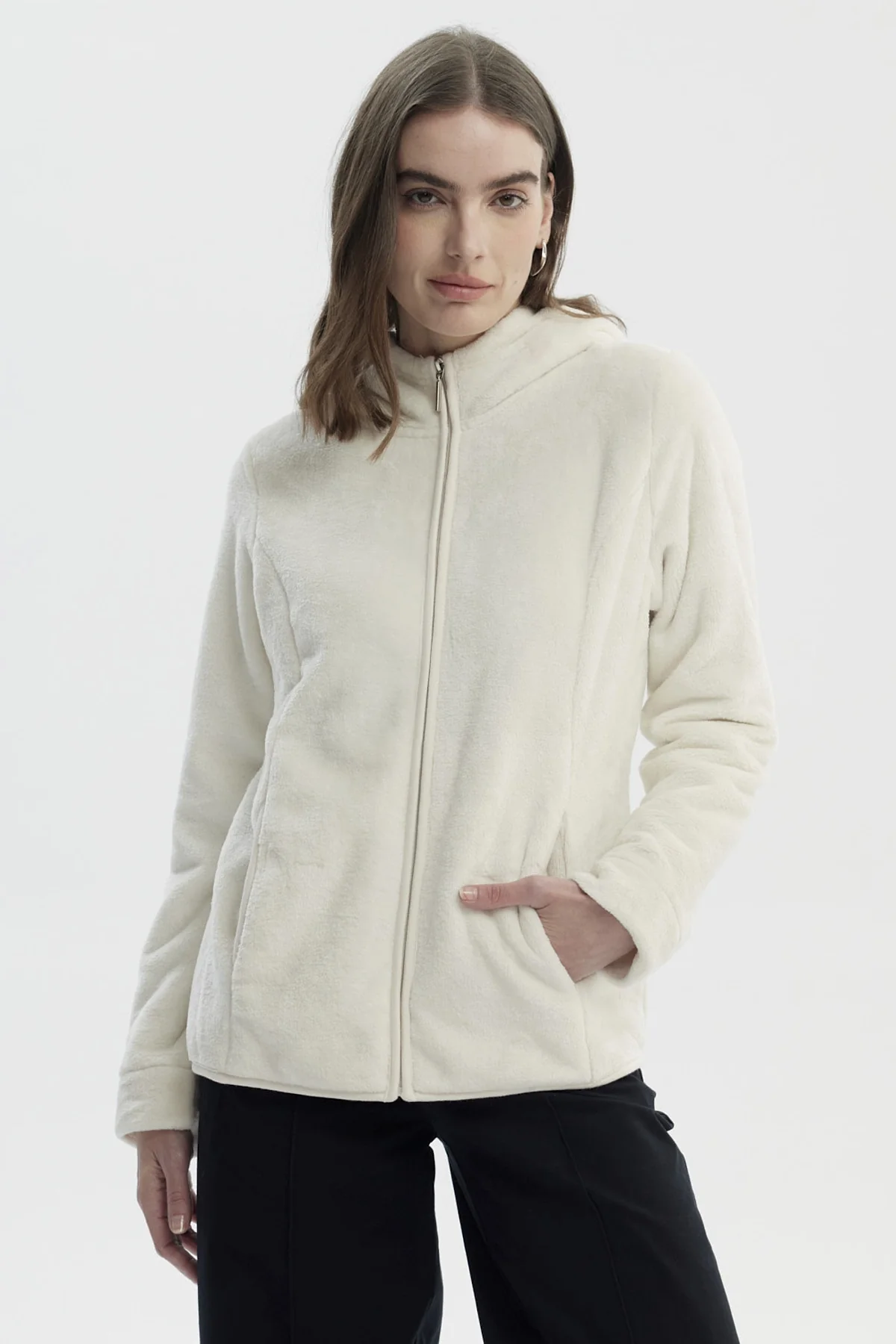 Polar Mujer Básico Plush Con Cierre Crema