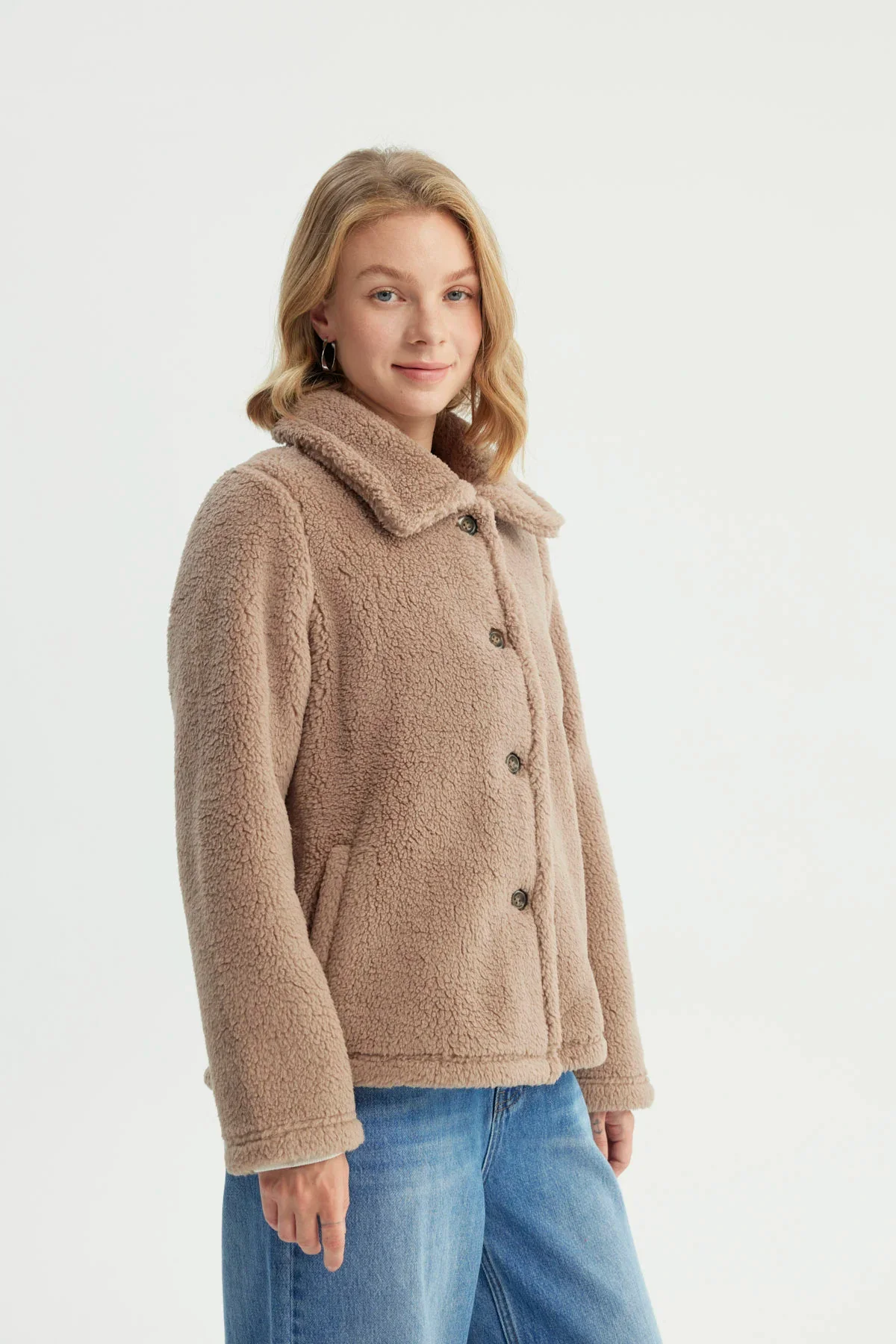 Polar Mujer Cuello Camisero Abotonado Beige - Image 2