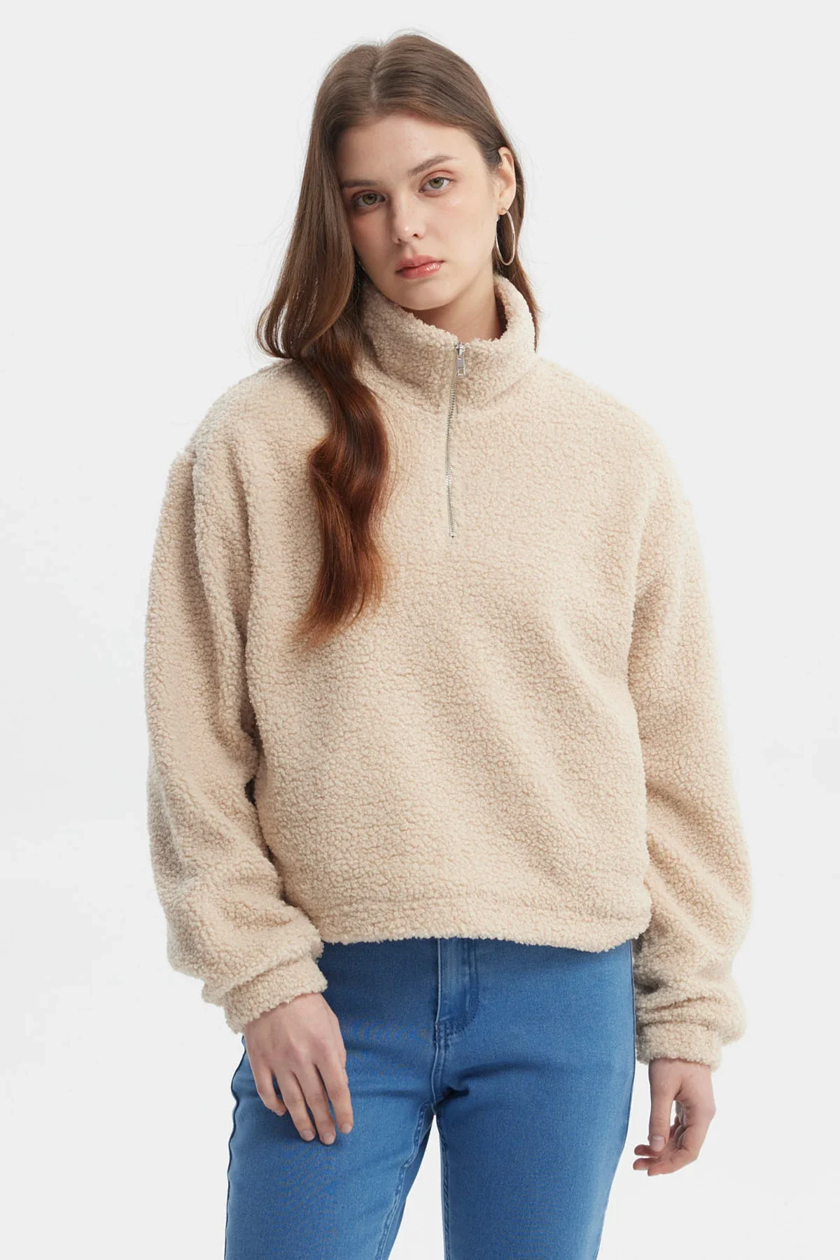 Polar Mujer Cuello Camisero Beige Oscuro