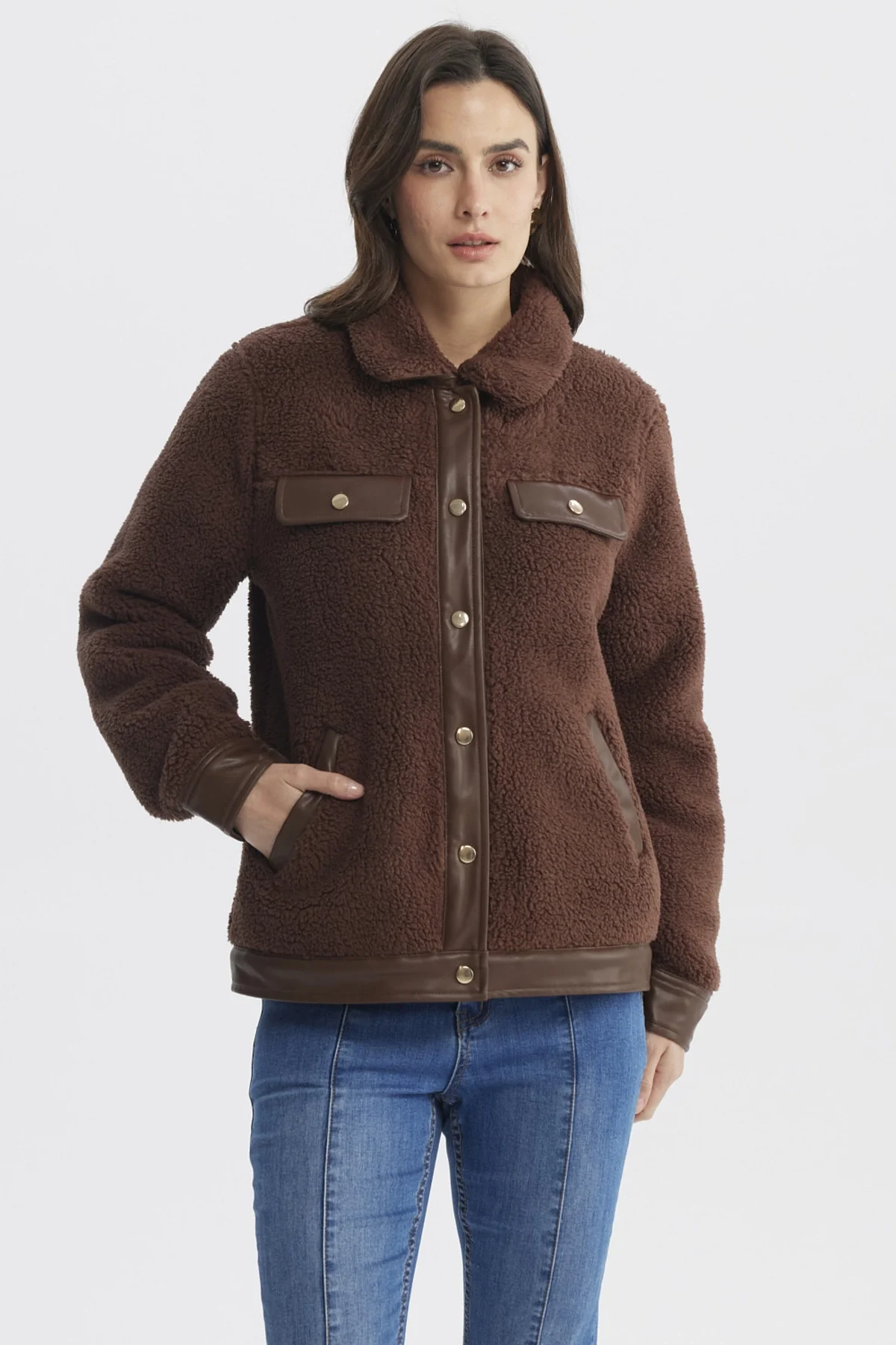 Polar Mujer Cuello Camisero Café Oscuro