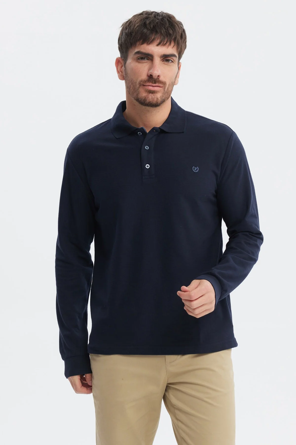 Polera Hombre Lisa Borbada Con Botones Azul Marino