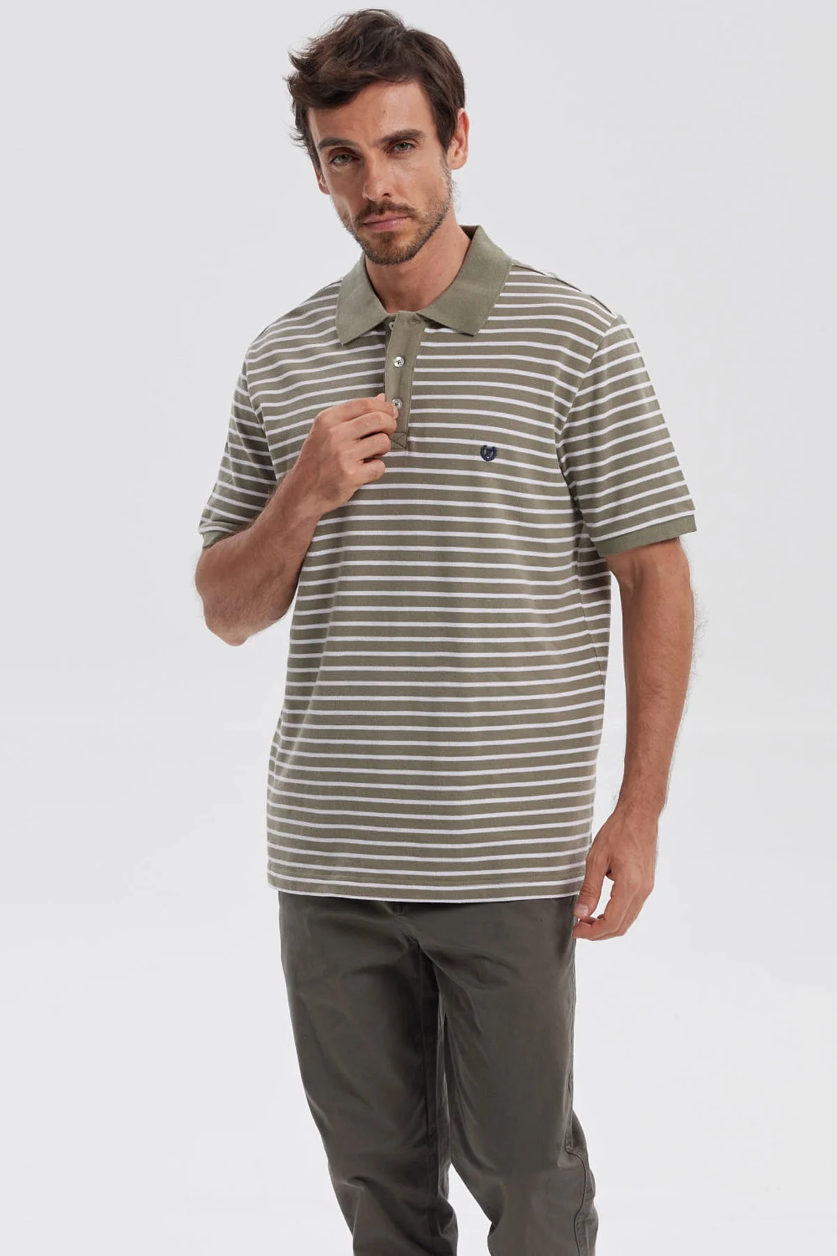 Polera Hombre Mini Rayas Verde