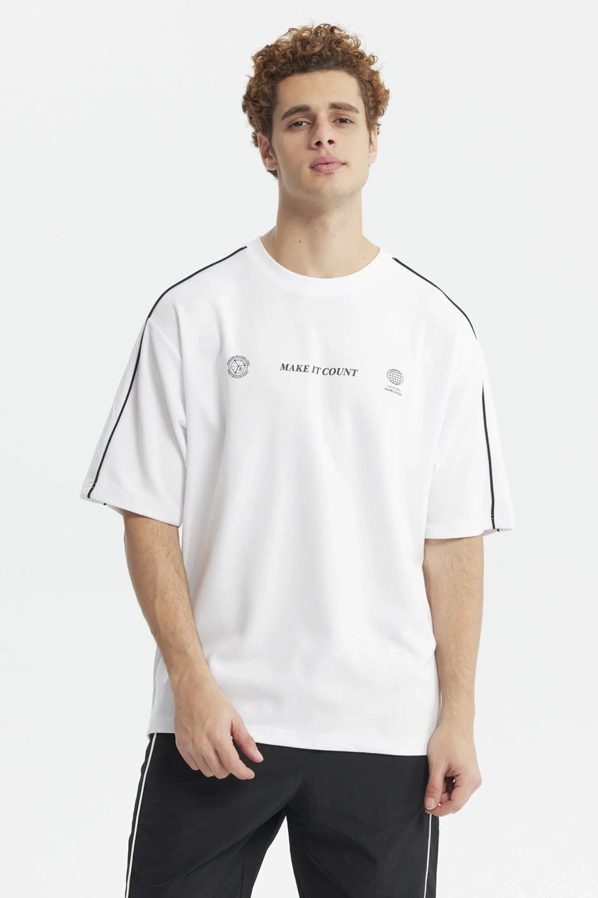 Polera Hombre Oversize Doble Linea Blanco