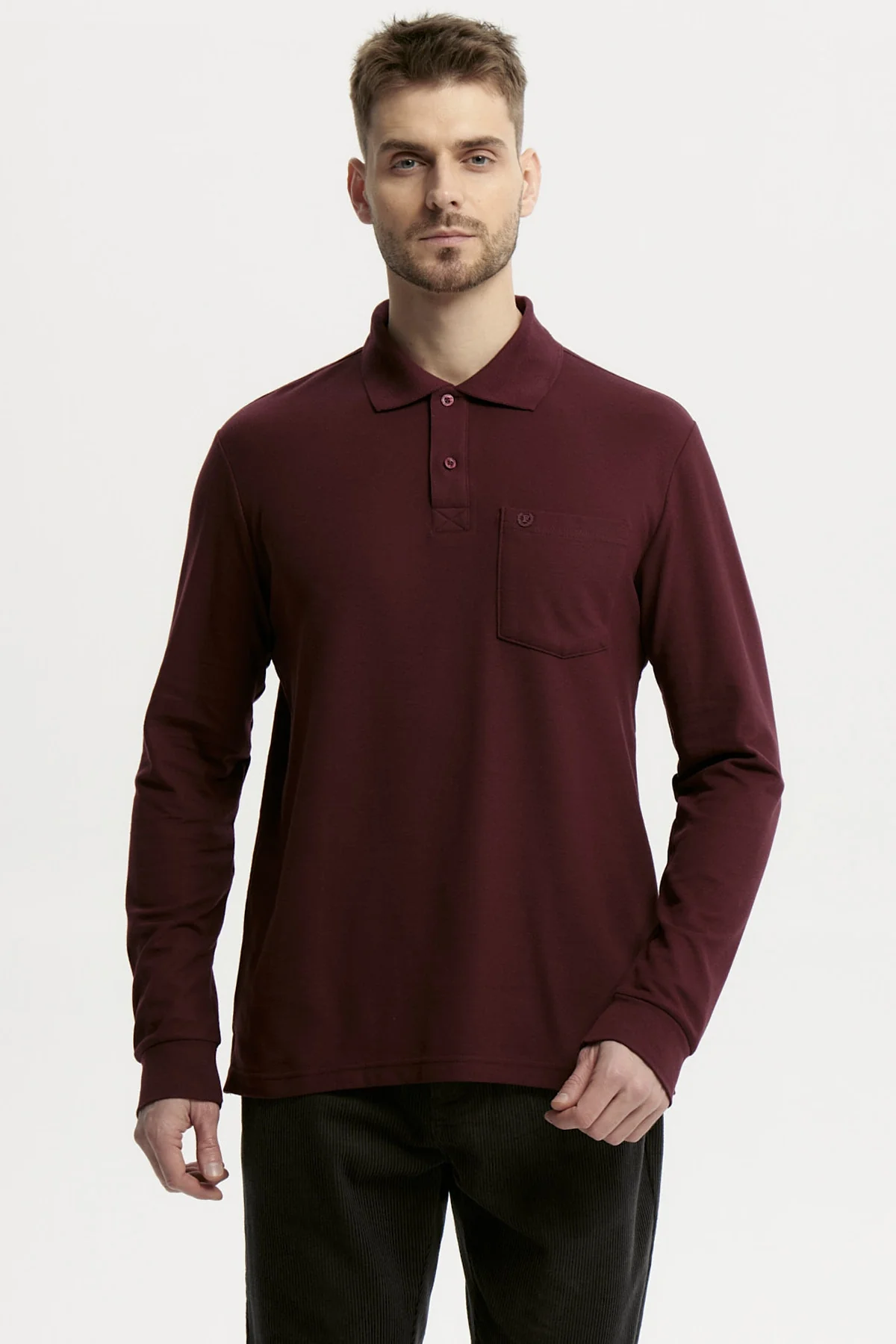 Polera Hombre Pique Básica Burdeo