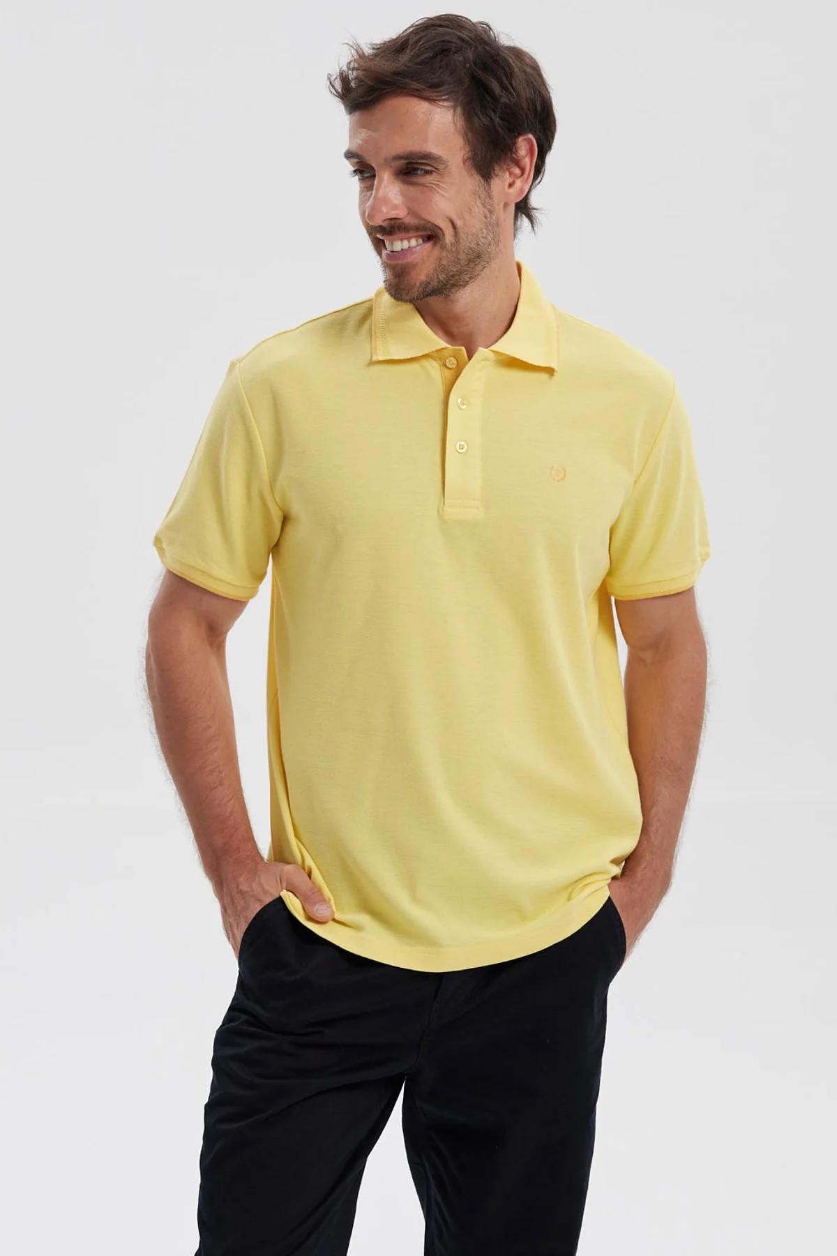 Polera Hombre Pique Básica Lisa Amarillo