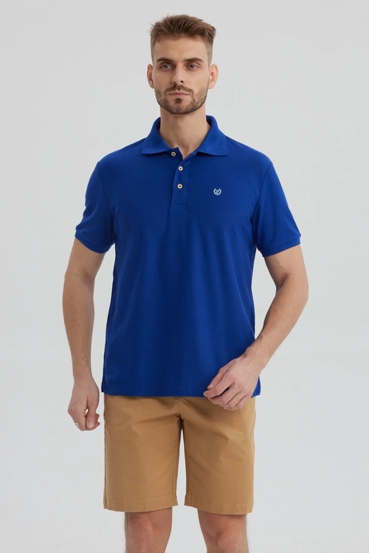 Polera Hombre Pique Básica Lisa Azulino
