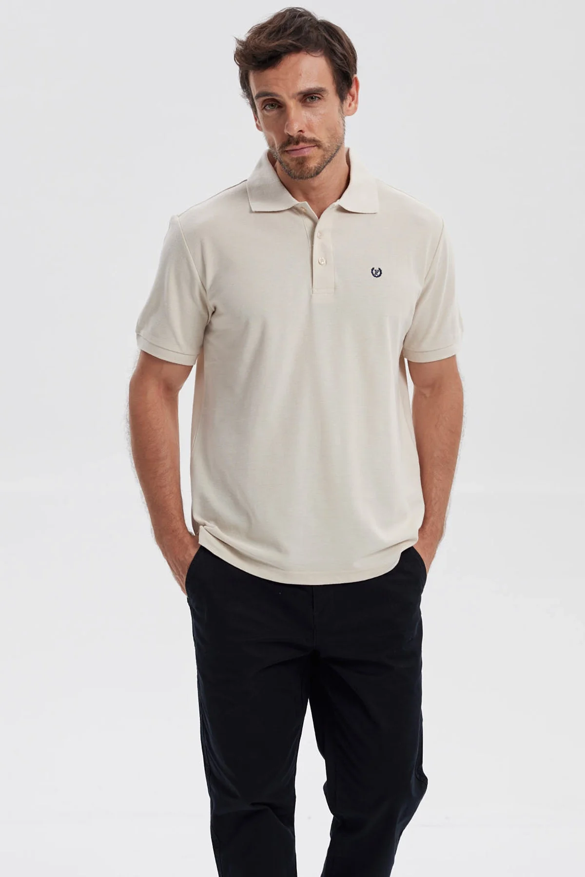 Polera Hombre Pique Básica Lisa Beige