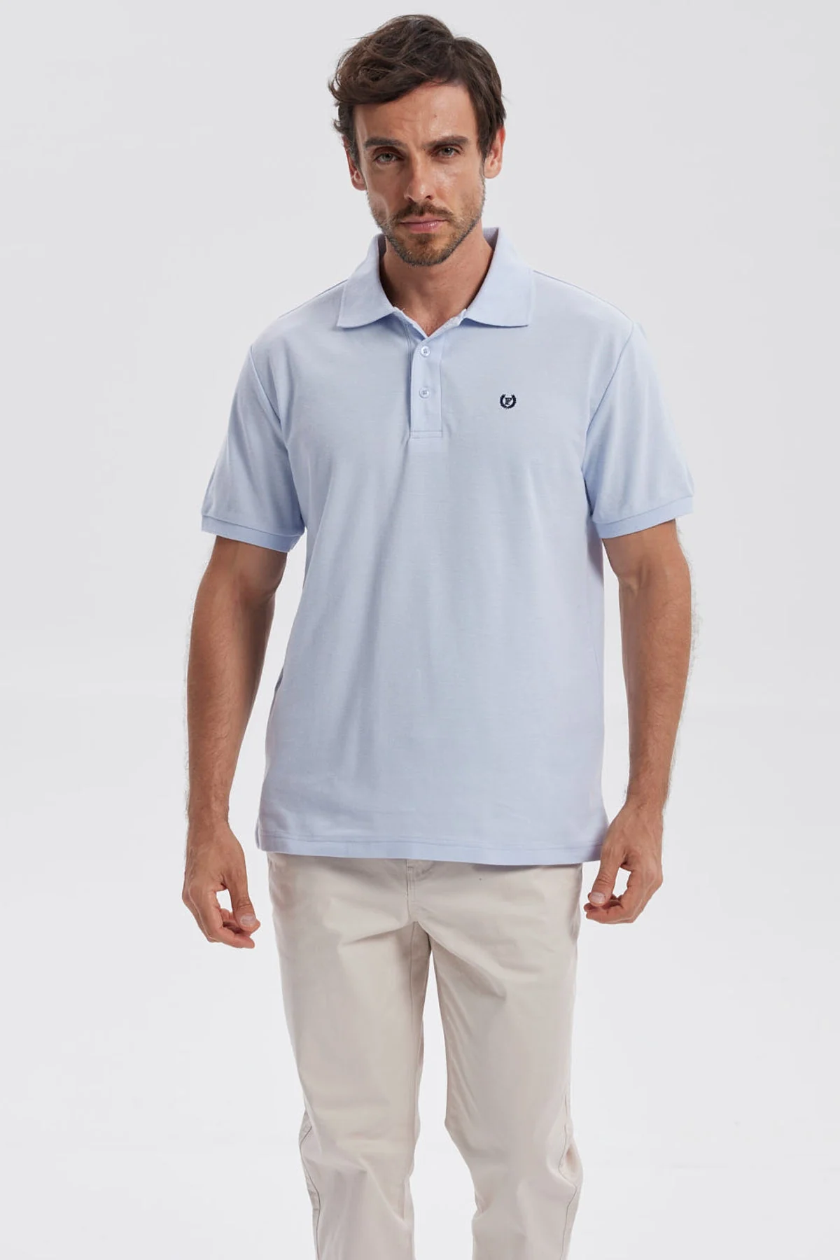 Polera Hombre Pique Básica Lisa Celeste
