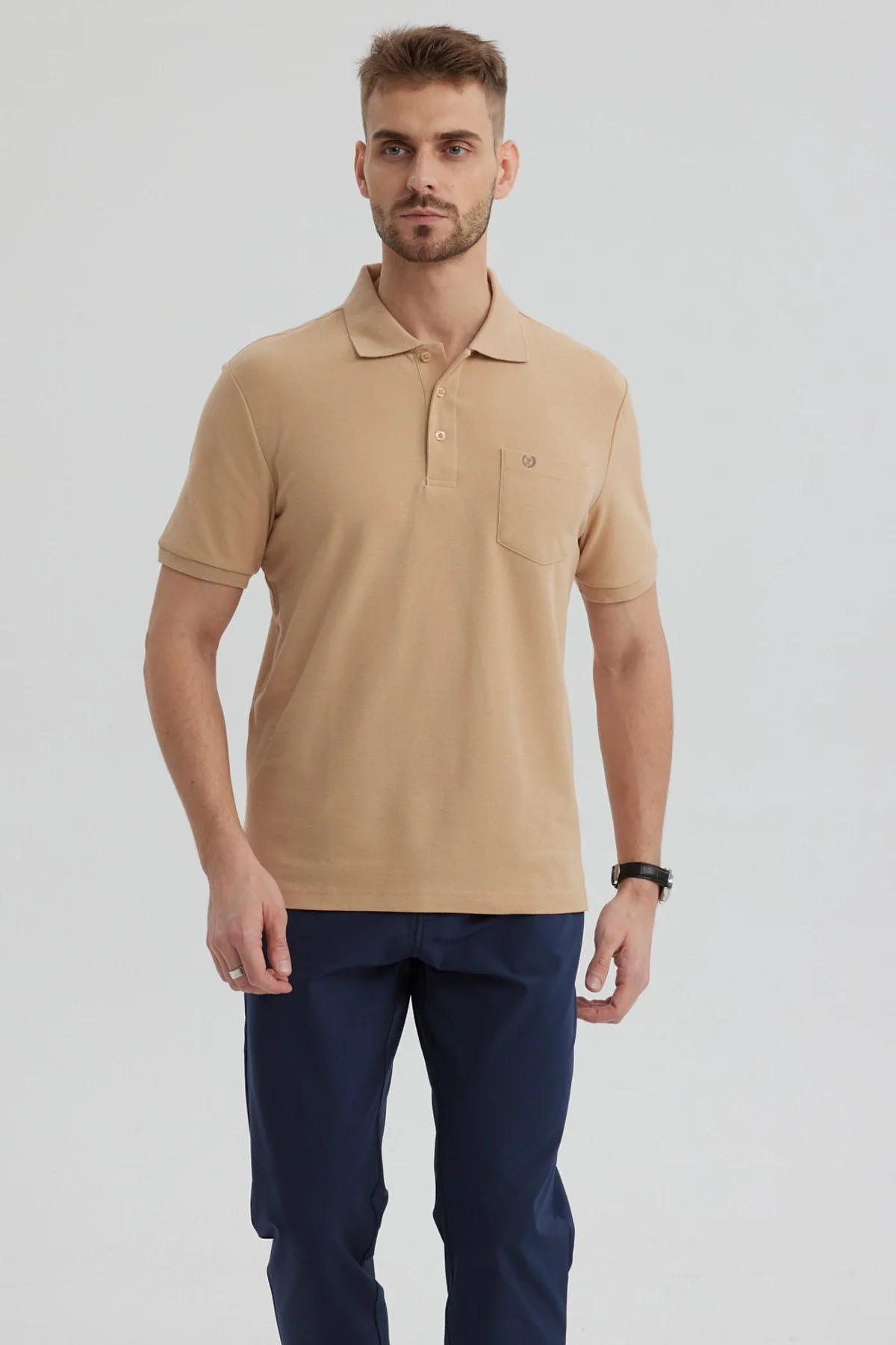 Polera Hombre Pique Básica Lisa Kaki
