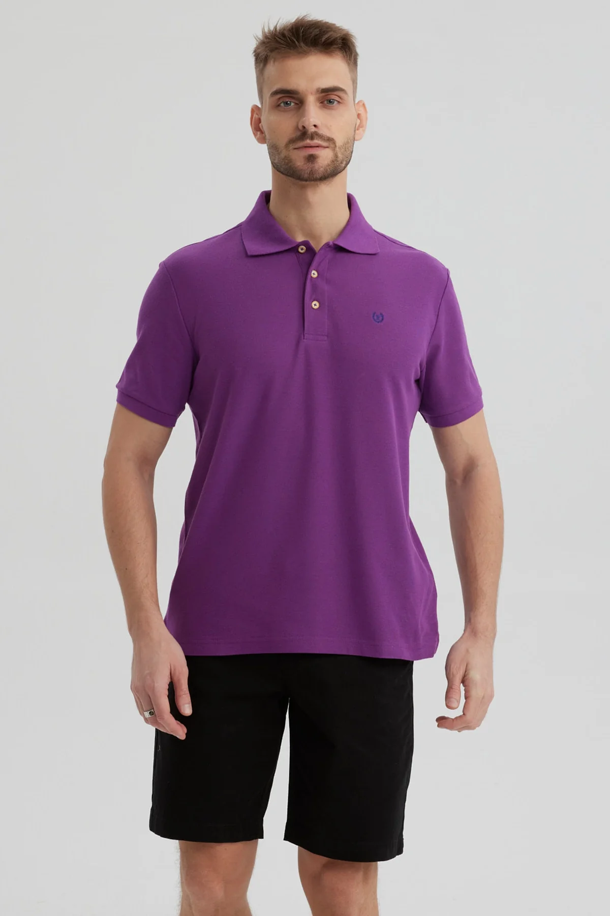Polera Hombre Pique Básica Lisa Morado