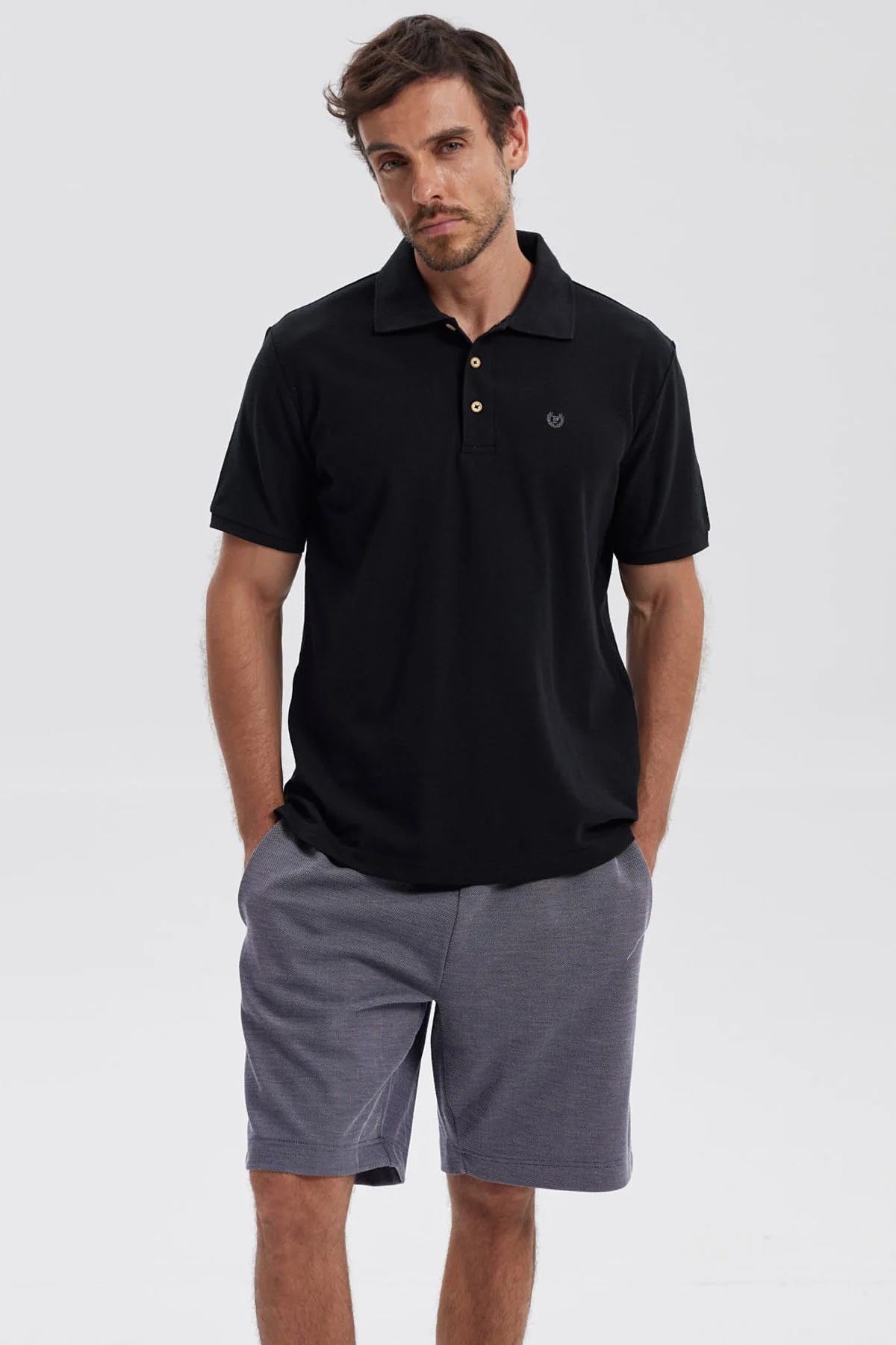 Polera Hombre Pique Básica Lisa Negro